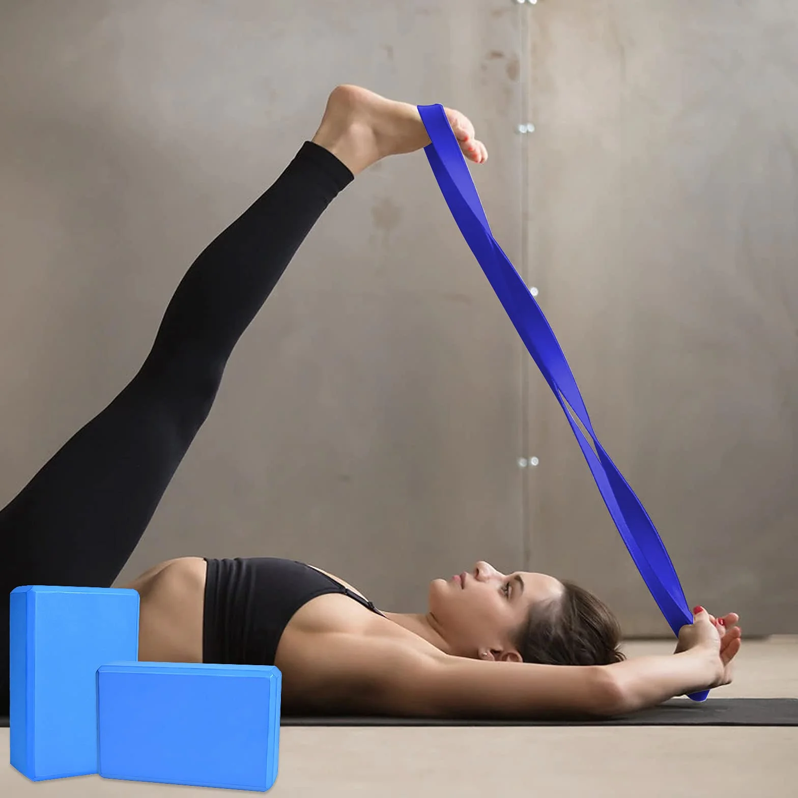 2 pcs Briques Yoga en Mousse EVA,Yoga Block avec Sangle de Yoga Antidérapant Bloc Yoga Brique Yoga Epais Yoga Accessoires Relaxation pour Yoga Exercices Relaxation Fitness,Pilates (Bleu)