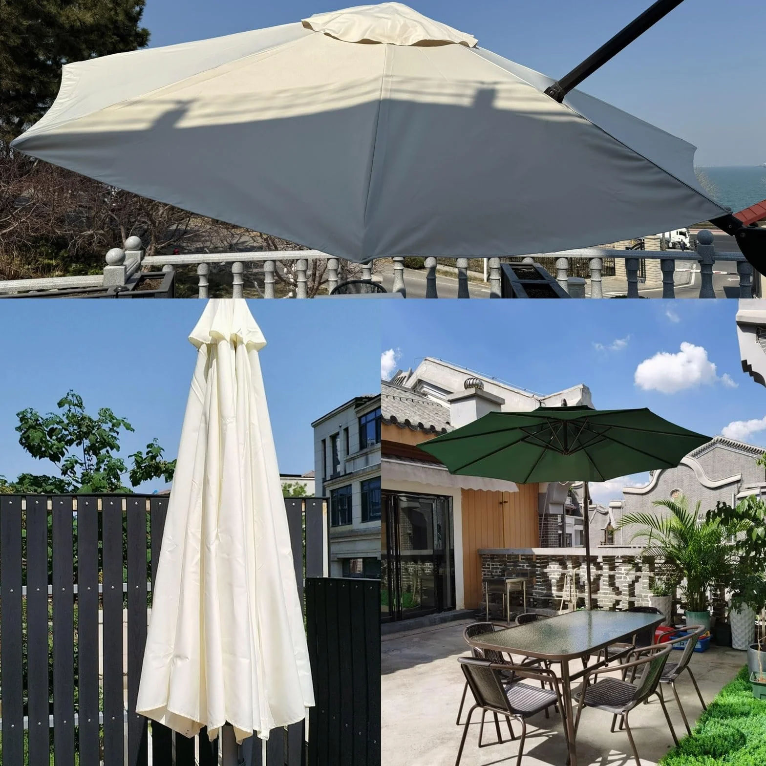 Auvent De Remplacement Parasol 3m 8 Baleines Protection UV Toile De Jardin Plage Beige