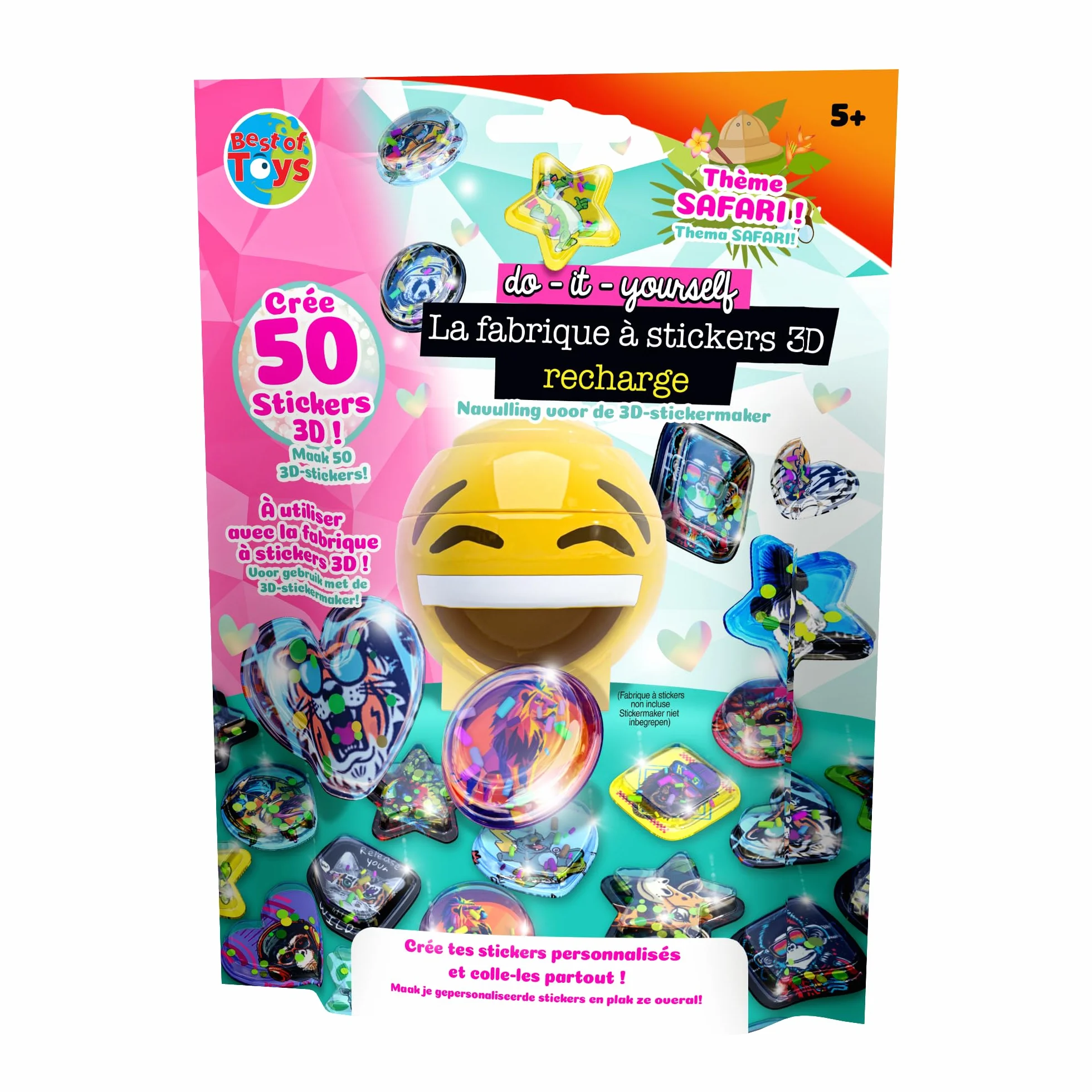 BEST OF TOYS Pack de 50 recharges pour La fabrique à Sticker 3D - Stickers 3D personnalisés - Loisir Créatifs - À partir de 5 ans - Thème aléatoire