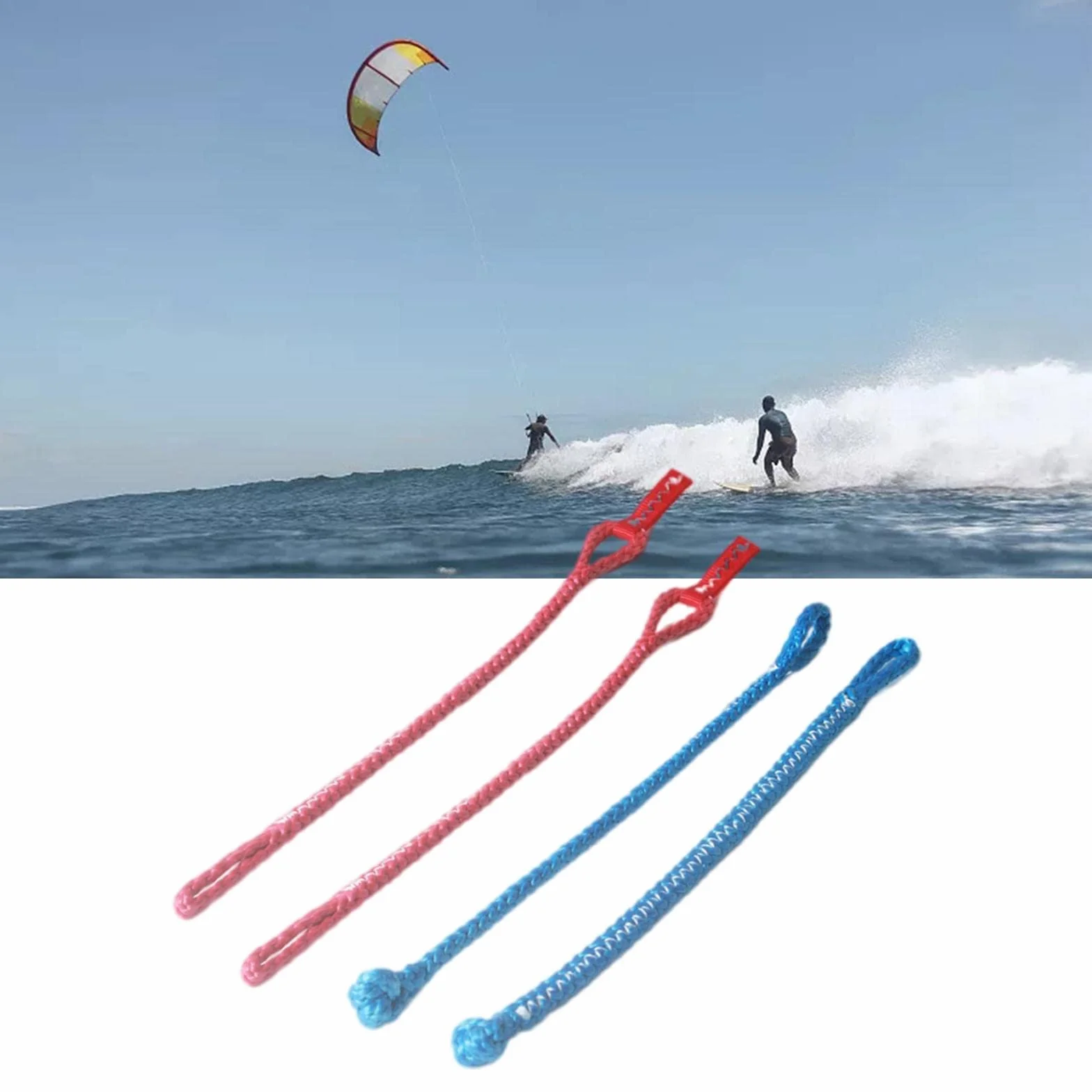 Lot de 4 queues de cochon universelles kitesurf 1000 kg Rouge Bleu