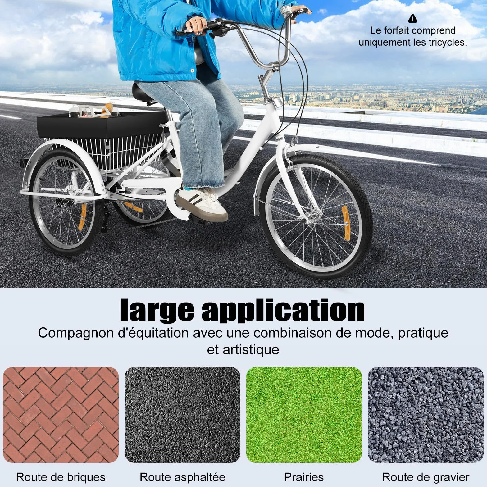 Tricycle de 20 pouces pour adultes, 3 roues 8 vitesses avec panier pliable, tricycle réglable pour seniors, croisière, vélo de ville