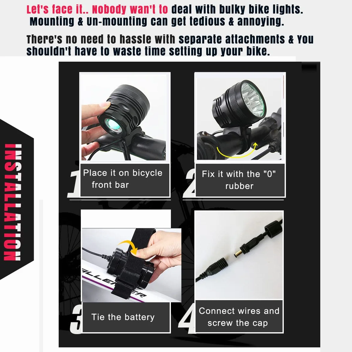 Lumière Lampe Velo LED Puissantes, Eclairage VTT Phare Vélo Rechargeable Etanche Lampe Vélo 9000 LM(7 LED 3 Modes), Kit Eclairage Velo pour VTT VTC Cycliste Poussette Camping