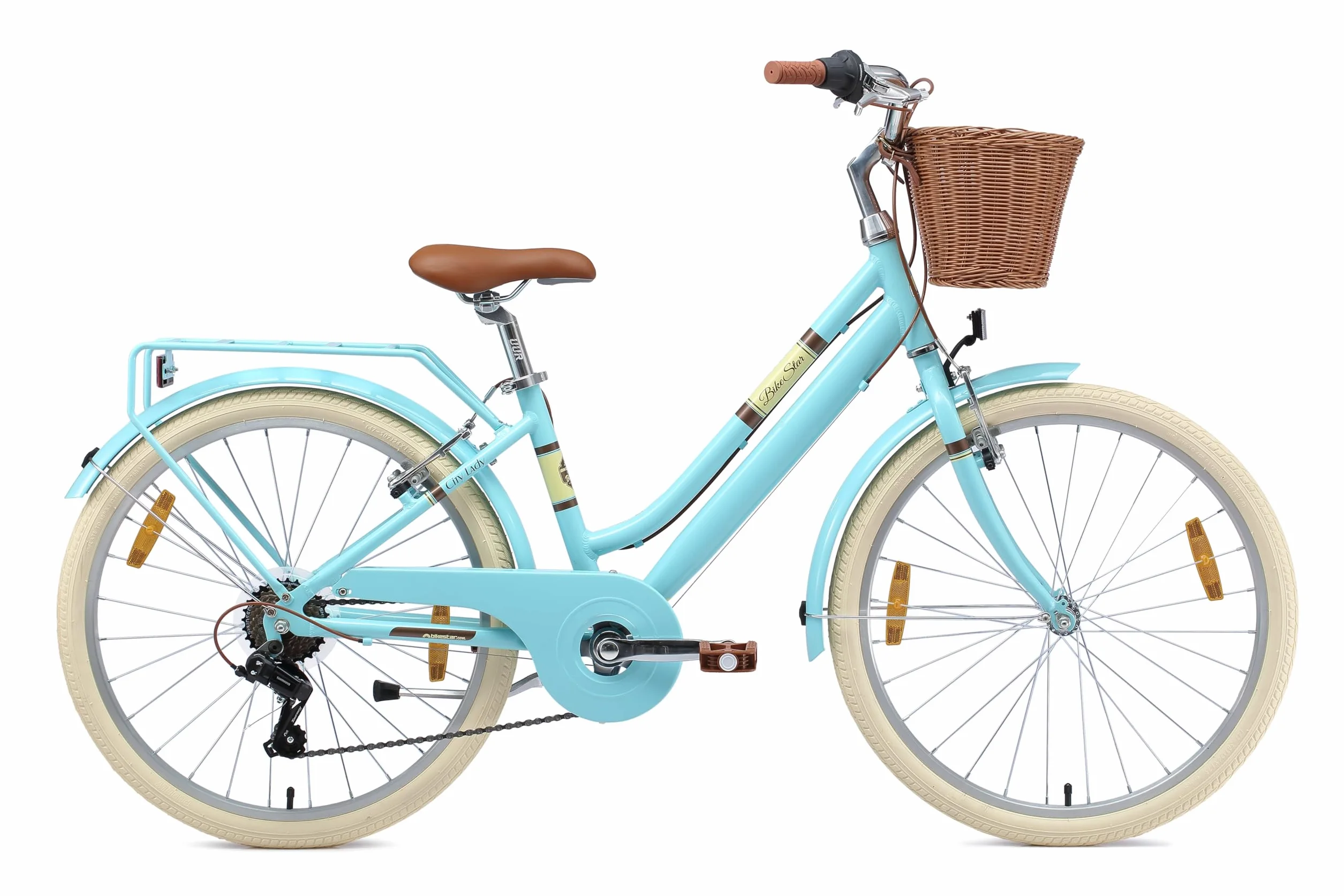 BIKESTAR Vélo pour Enfants en Aluminium à partir de 9-10 Ans | Vélo rétro de Ville 24 Pouces, 7 Vitesses, Panier, Frein en V, vélo hollandais