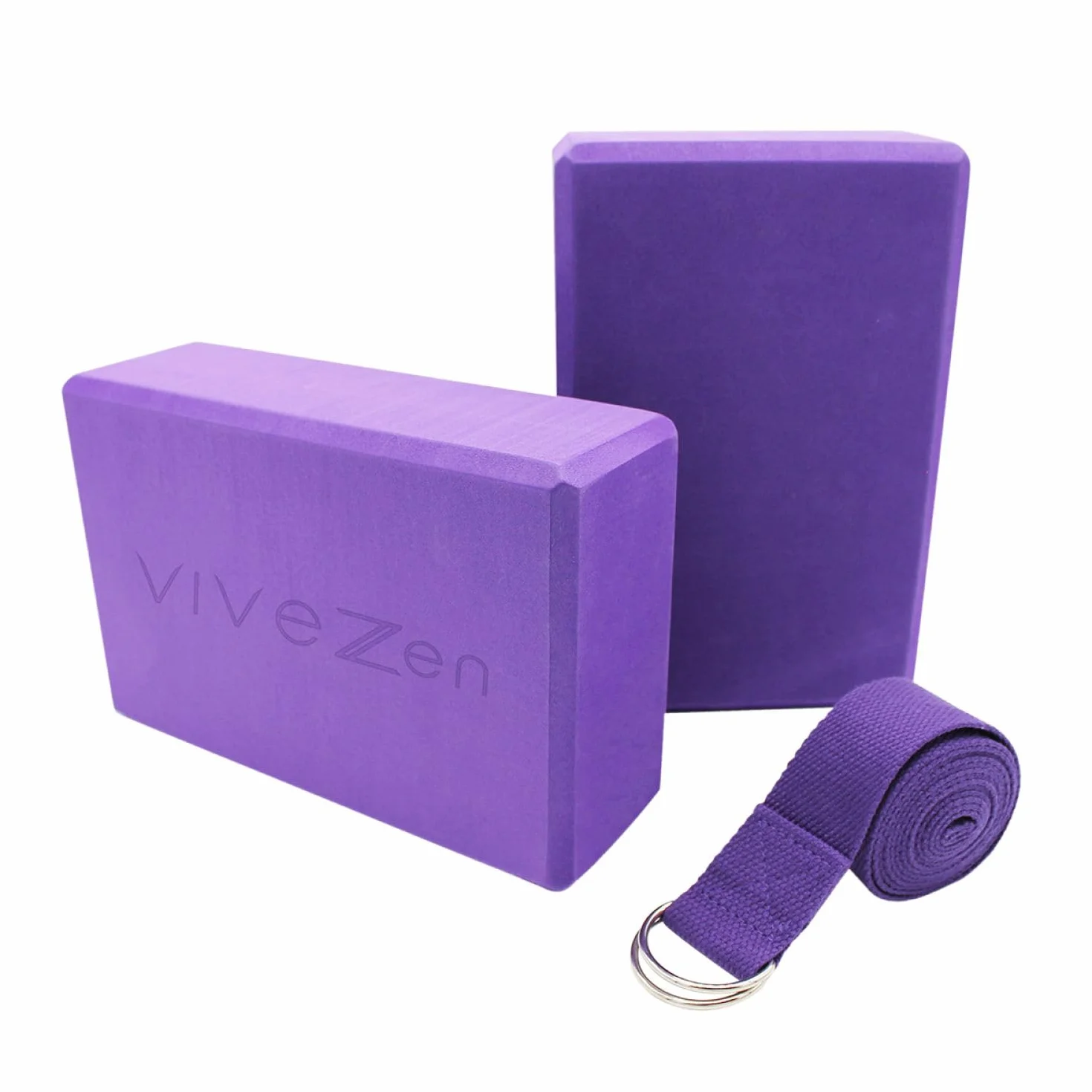 Vivezen - Lot de 2 briques de yoga 23 x 15 x 7,5 cm et sangle de yoga 183 x 3,8 cm - EVA - 4 coloris