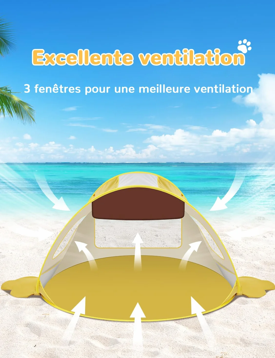 Glymnis Tente Anti UV Bébé, Tente de Plage Pop Up - Anti-UV, Haute Protection Solaire UV 50+, Ventilation - Jaune