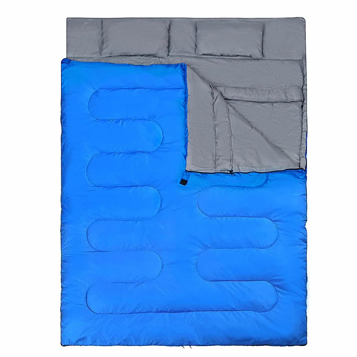 GYMAX Sac de Couchage Adulte 220 x 150 cm, Séparable pour 2 Personnes avec Oreillers, 2 Modes d'Utilisation, Pratique avec Fermetures Éclairs, Design Léger et Étanche, pour Camping, Randonnée