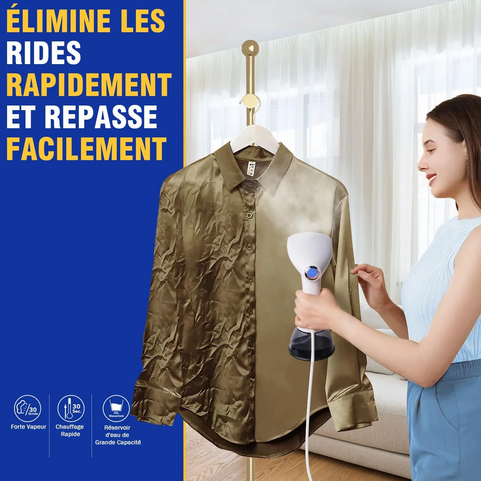 Rolipo Défroisseur Vapeur 1640W Fer à repasser portable haute puissance 400ML Blanc