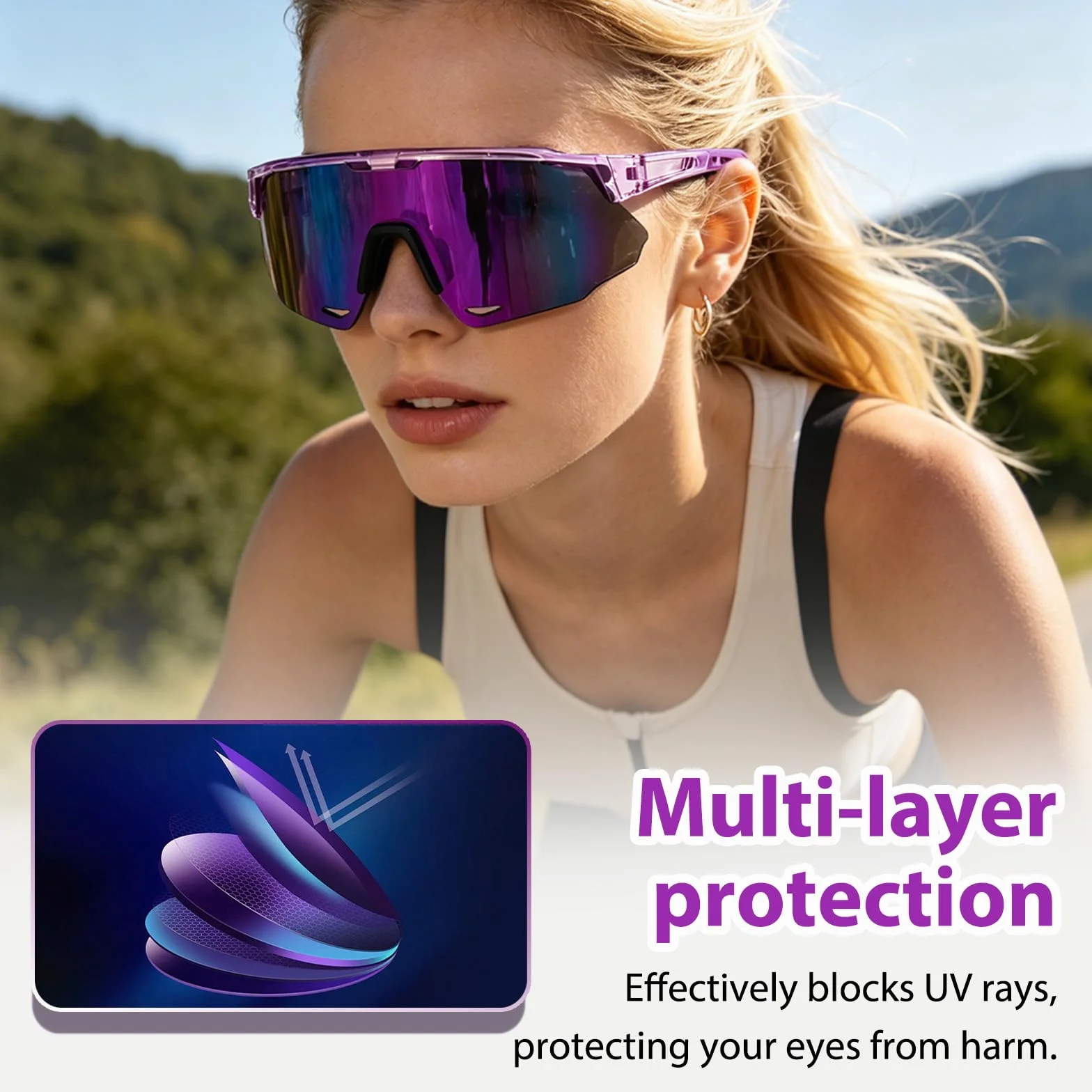 2Pcs Lunette de Vitesse, Lunettes de Soleil Femme Homme Sport Lunette Velo Protection UV400 Lunettes de Cyclisme Coupe-Vent pour Activités de Plein Air Cyclisme Conduite,Avec 2 Cordon lunettes