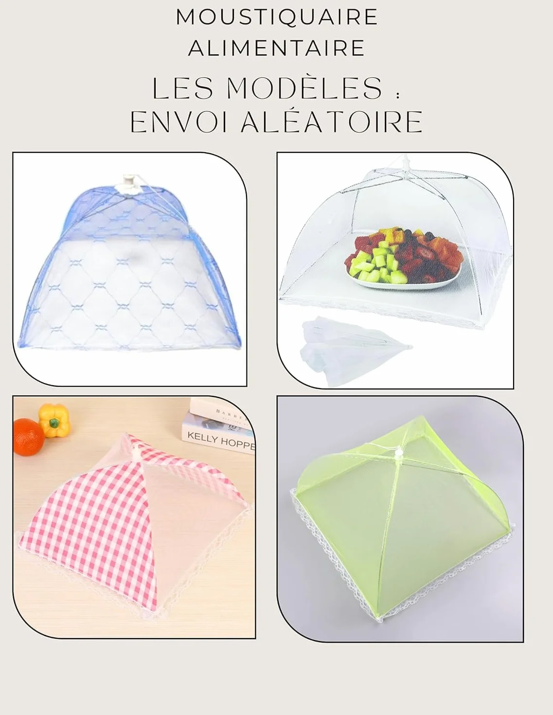 PARENCE.- Cloche Alimentaire Pliable - Anti Mouche - Moustiquaire de Table pour Aliments - Couvercle Nourriture - Taille Universelle - Voyage/Camping/Maison - Blanc)