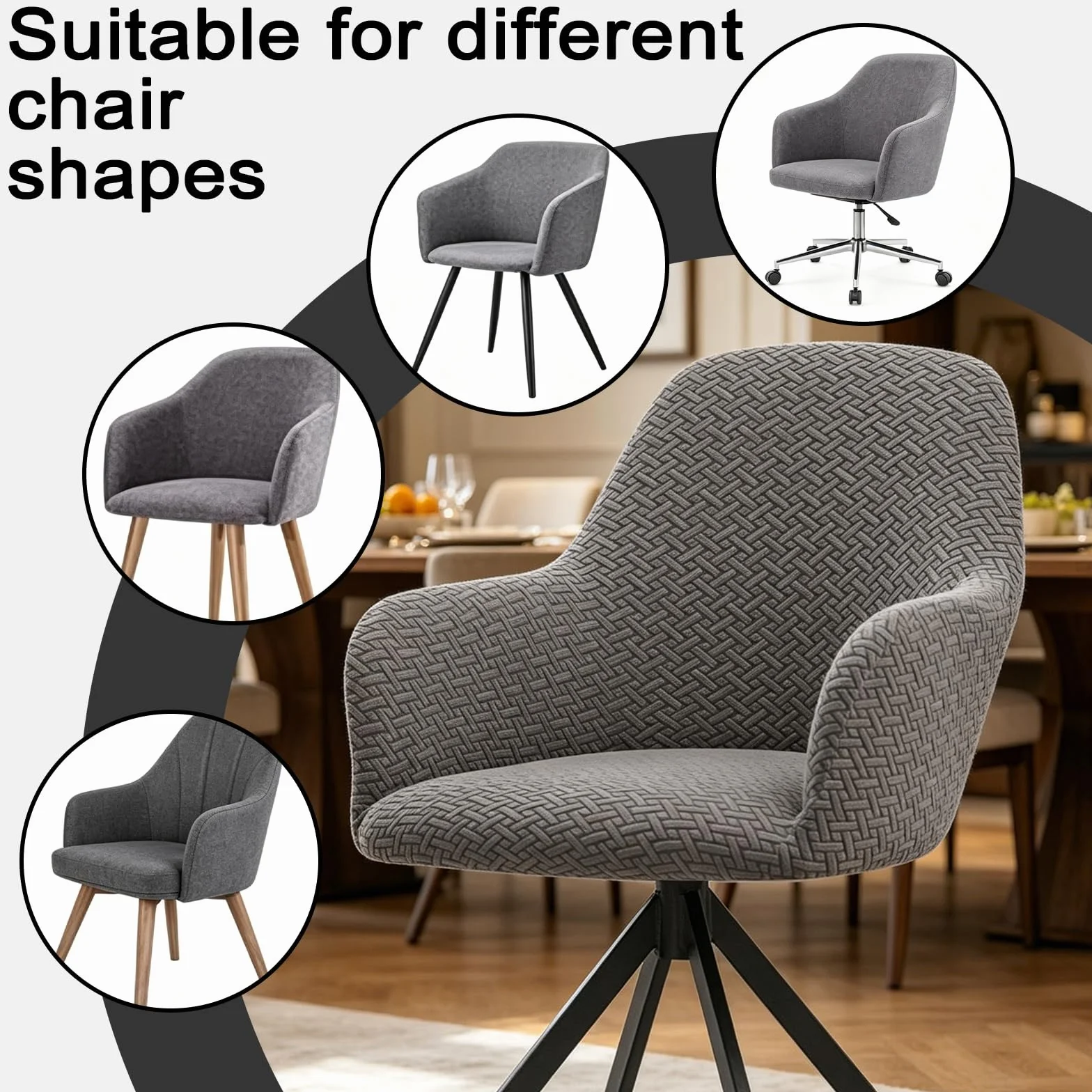 Housses de chaise extensibles avec accoudoirs, lot de 2, amovibles lavables, design décoratif universel pour salle à manger