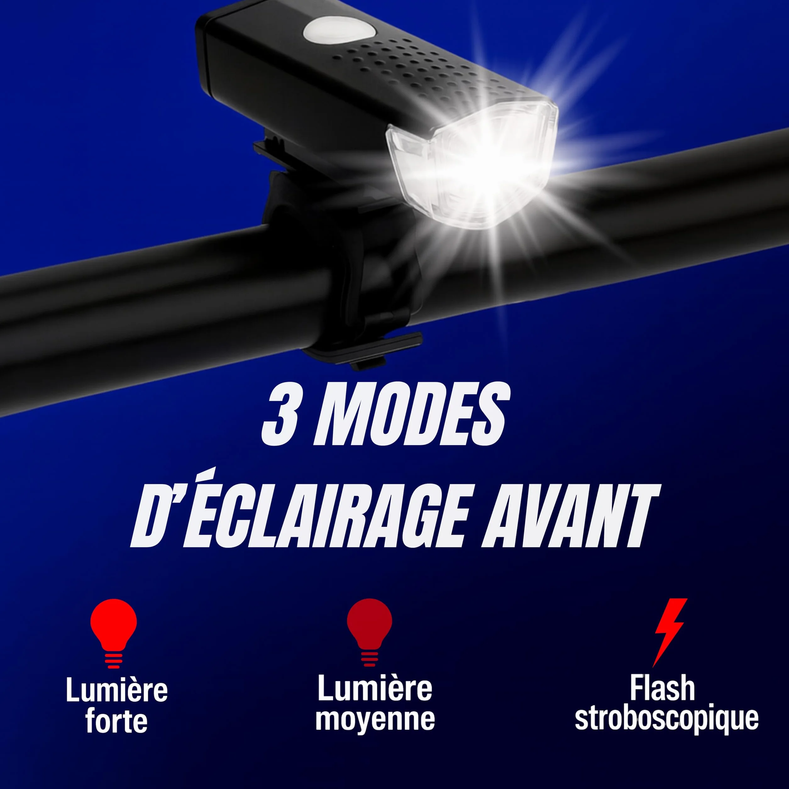 Lumière Vélo Avant et Arrière Rechargeable USB - LED 400 Lumens, 7 Modes d'Éclairage puissants, Sécurité et Visibilité la Nuit