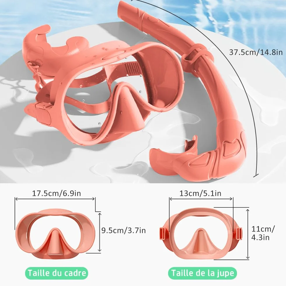 Masque Plongée Adulte, Masque de Plongee avec Tuba, Macaron Masque Snorkeling, Lunettes Plongée Pnoramiques 180°, Masque Tuba Anti-Fuite Anti-buée, Diving Mask en Verre trempé