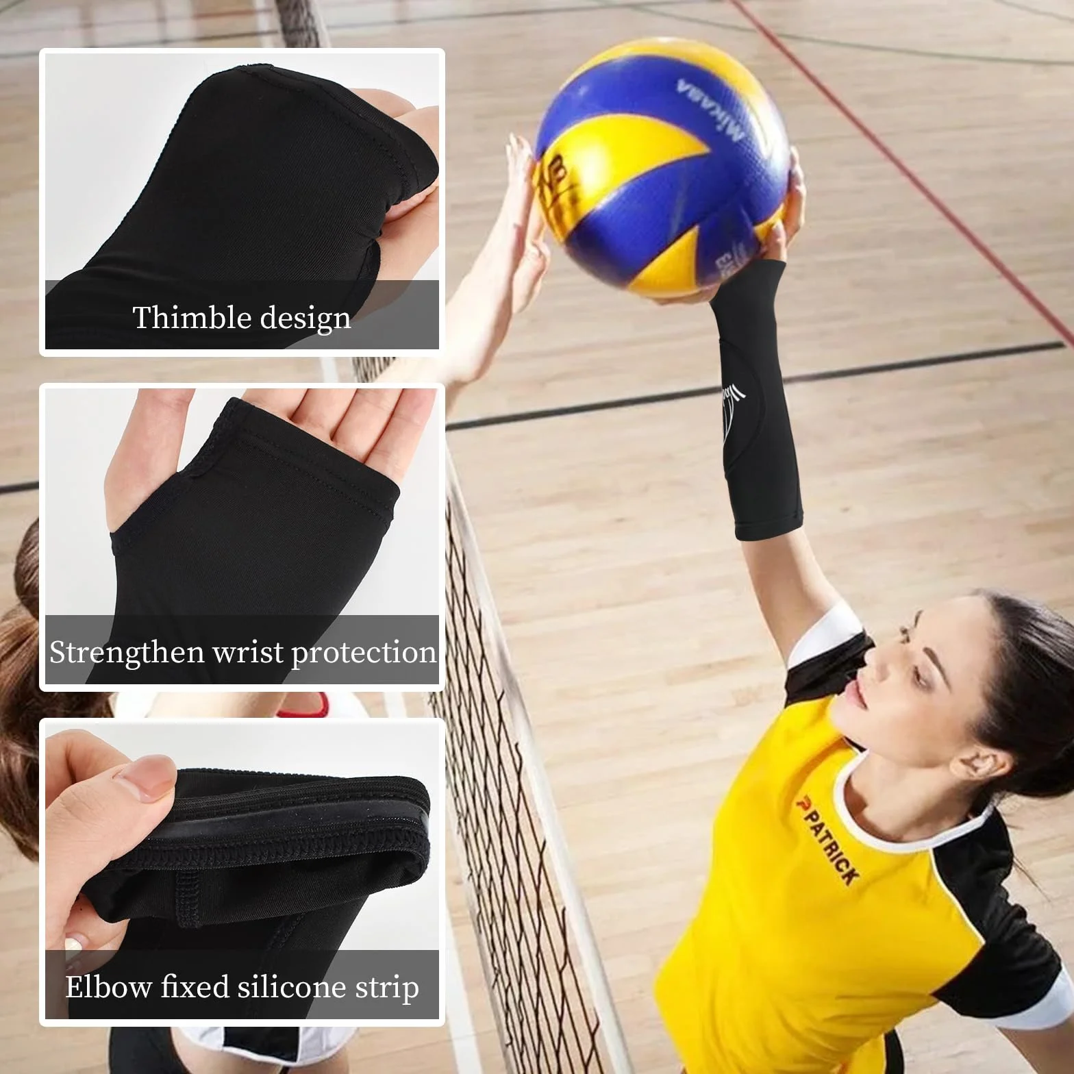 1 Paire Volleyball Compression Bras Coudières Bras Manchon, Avant-Bras Accessoires pour l'entraînement de Volleyball, Sports Avant-Bras Manches Etagères de Protection et Trou de Pouce