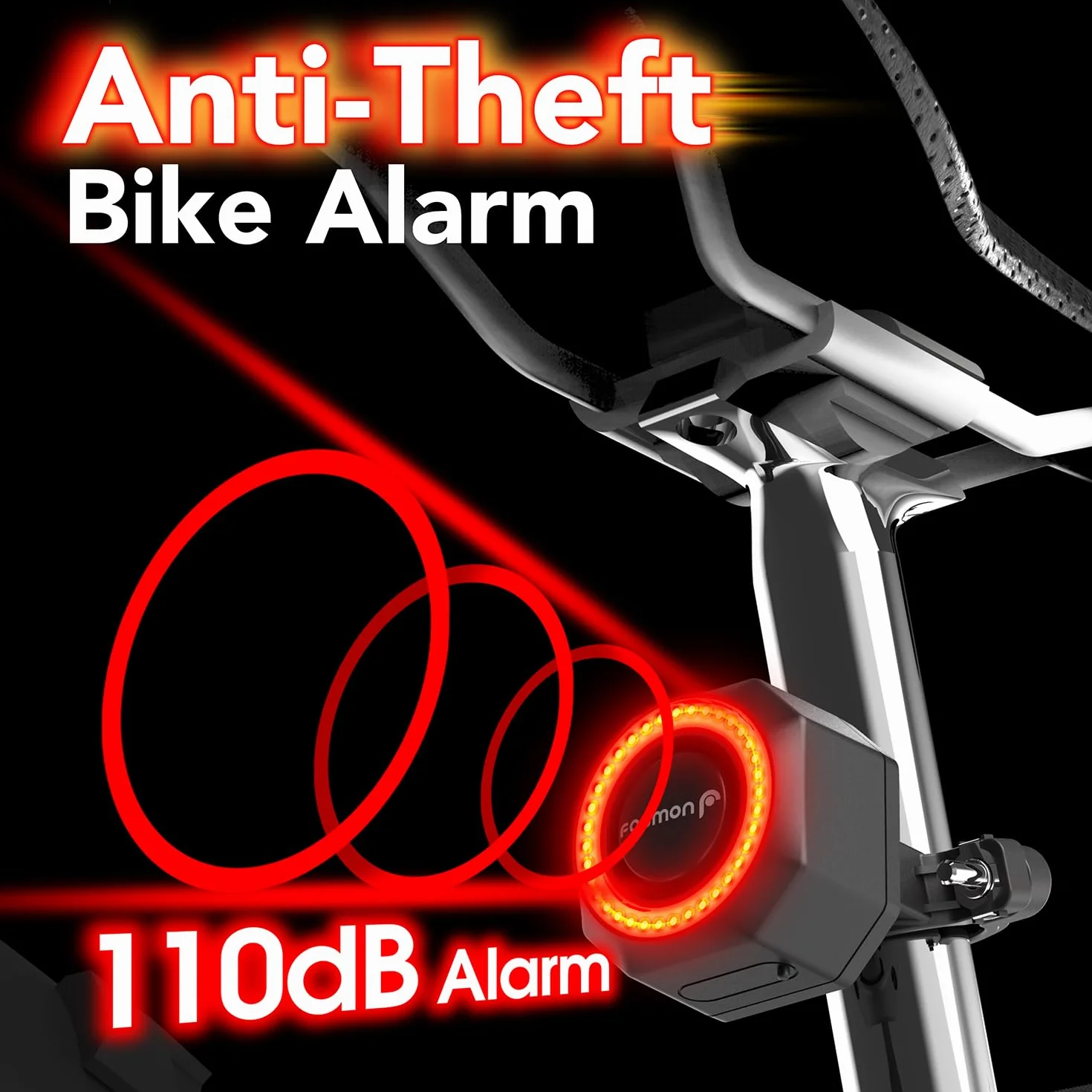 Fosmon – Alarme et Lumière Avant et Arrière pour Vélo et Trottinette avec Télécommande - Alarme Antivol 110 DB – Lampe Velo Avant et Arriere - pour Bicyclette Électrique, Moto, Trottinette Electrique