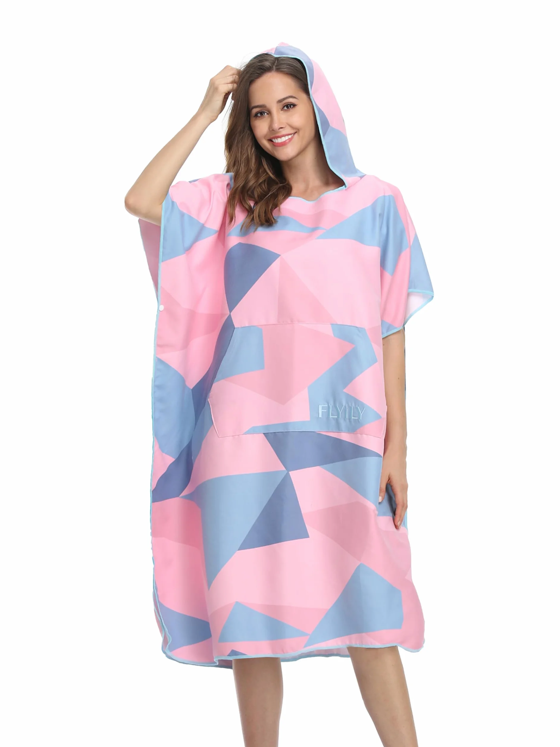 Serviette Poncho Ultra légère et, Surfing Changement Serviette Robe avec Capuche Microfibre(PinkGeometry,L)
