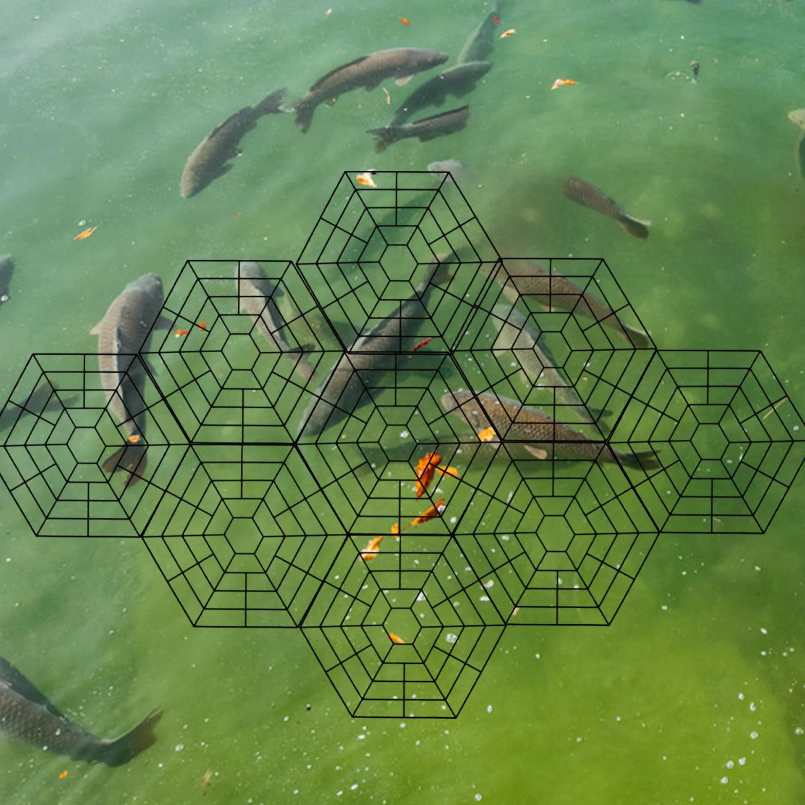 Artibetter Filet Flottant pour Bassin à Poissons Extérieur en Plastique Noir 15 Pièces