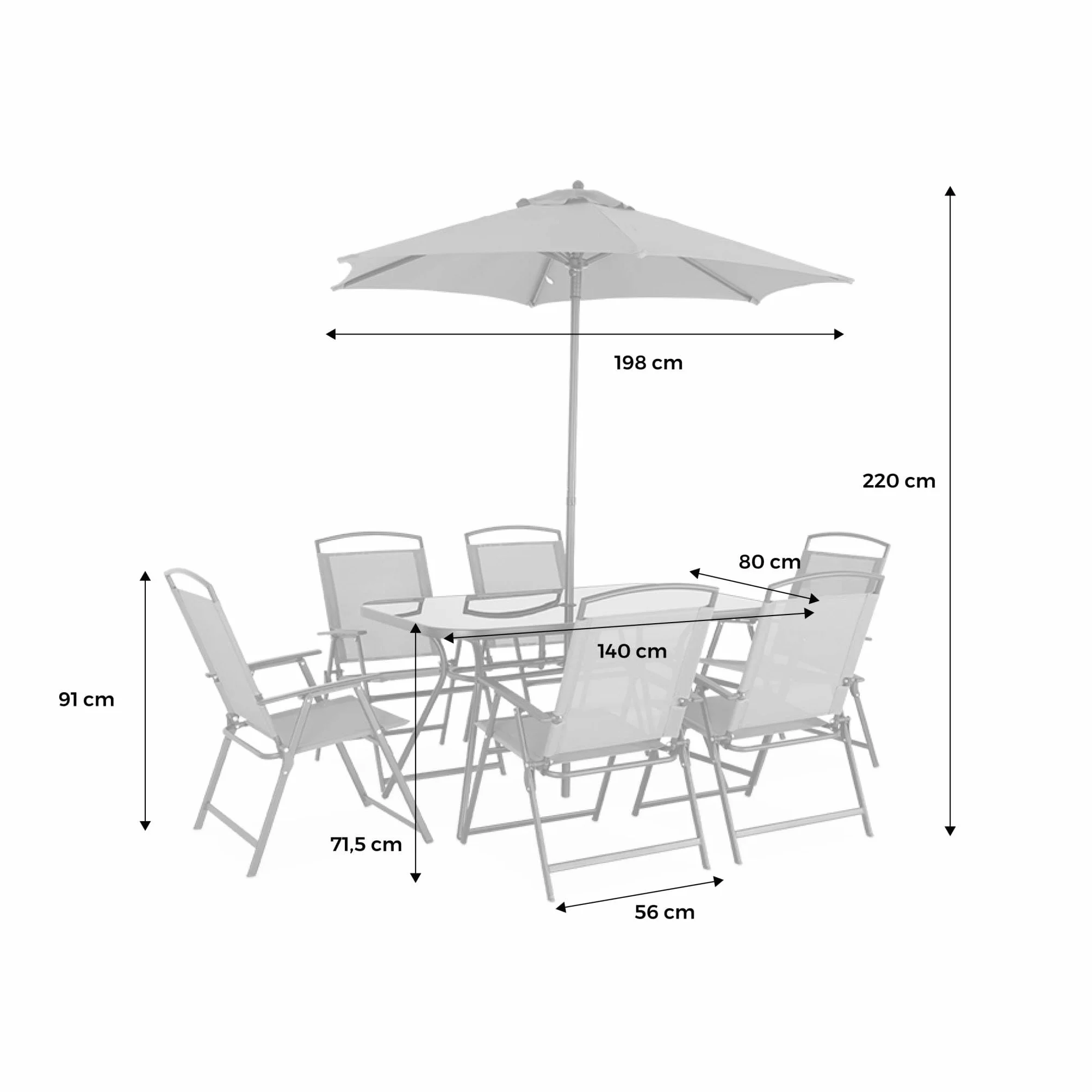 Alice's Garden Table de Jardin Acier Parasol 6 Assises Anthracite Anti Rouille