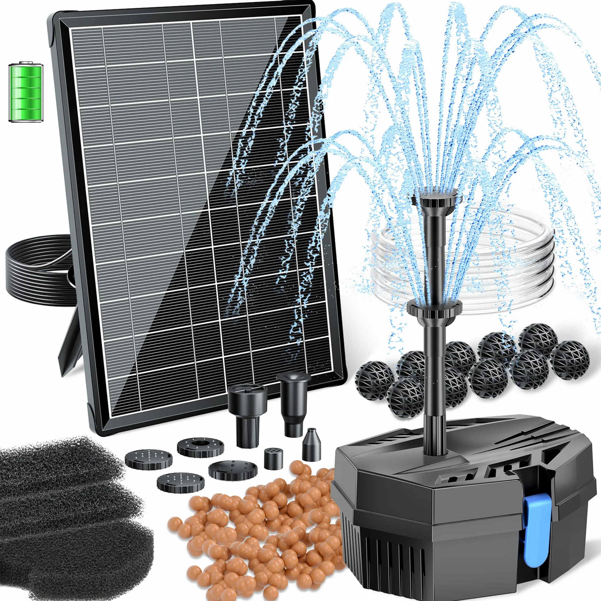 Biling 8W Filtre de Bassin Solaire avec Batterie, Pompe Silencieuse pour Eau Claire 500L, Fontaine de Jardin
