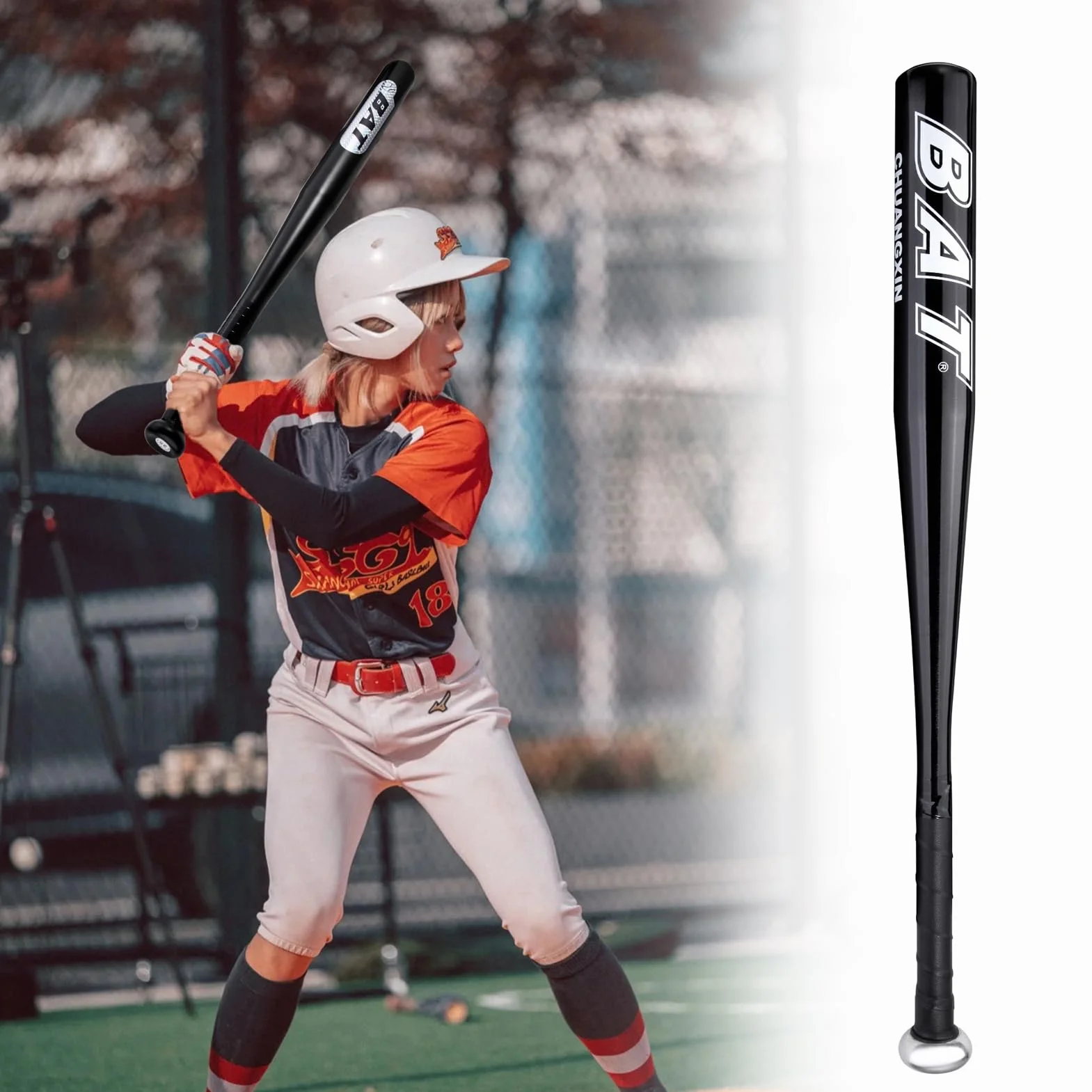 Batte de Baseball Métal 30/32 Pouces Noir au Choix Batte Base-Ball Adulte Pro Léger pour Exercice Homme Femme Solide Durable à la Mode