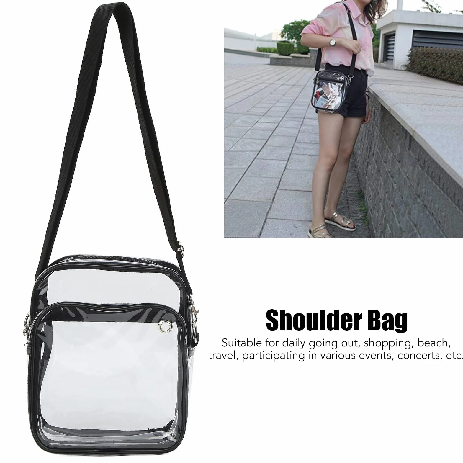 Sac à bandoulière transparent en PVC pour stade voyage plage sport