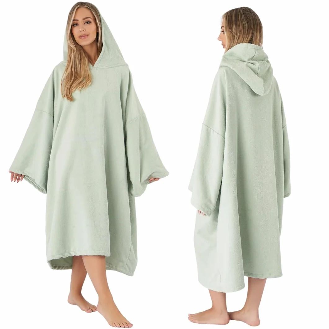 Brentfords Poncho à Capuche pour Adulte - Grande Serviette de Bain, de Natation, de Surf - en Microfibre absorbante à séchage Rapide - pour Homme et garçon - Vert Sauge