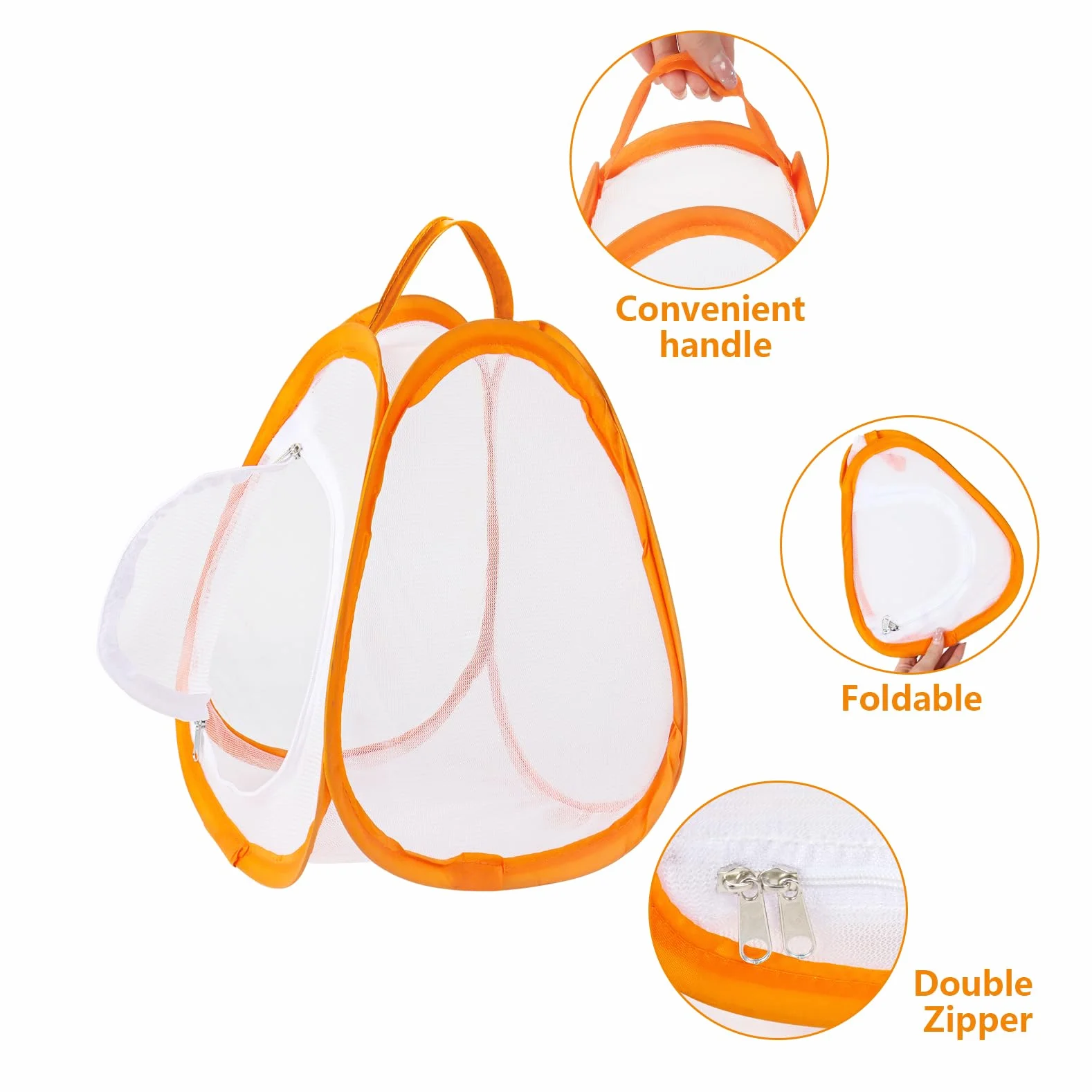 Cages à papillons en maille pour enfants Lot de 2 - Maison pop-up avec fermeture éclair portable (vert, orange)