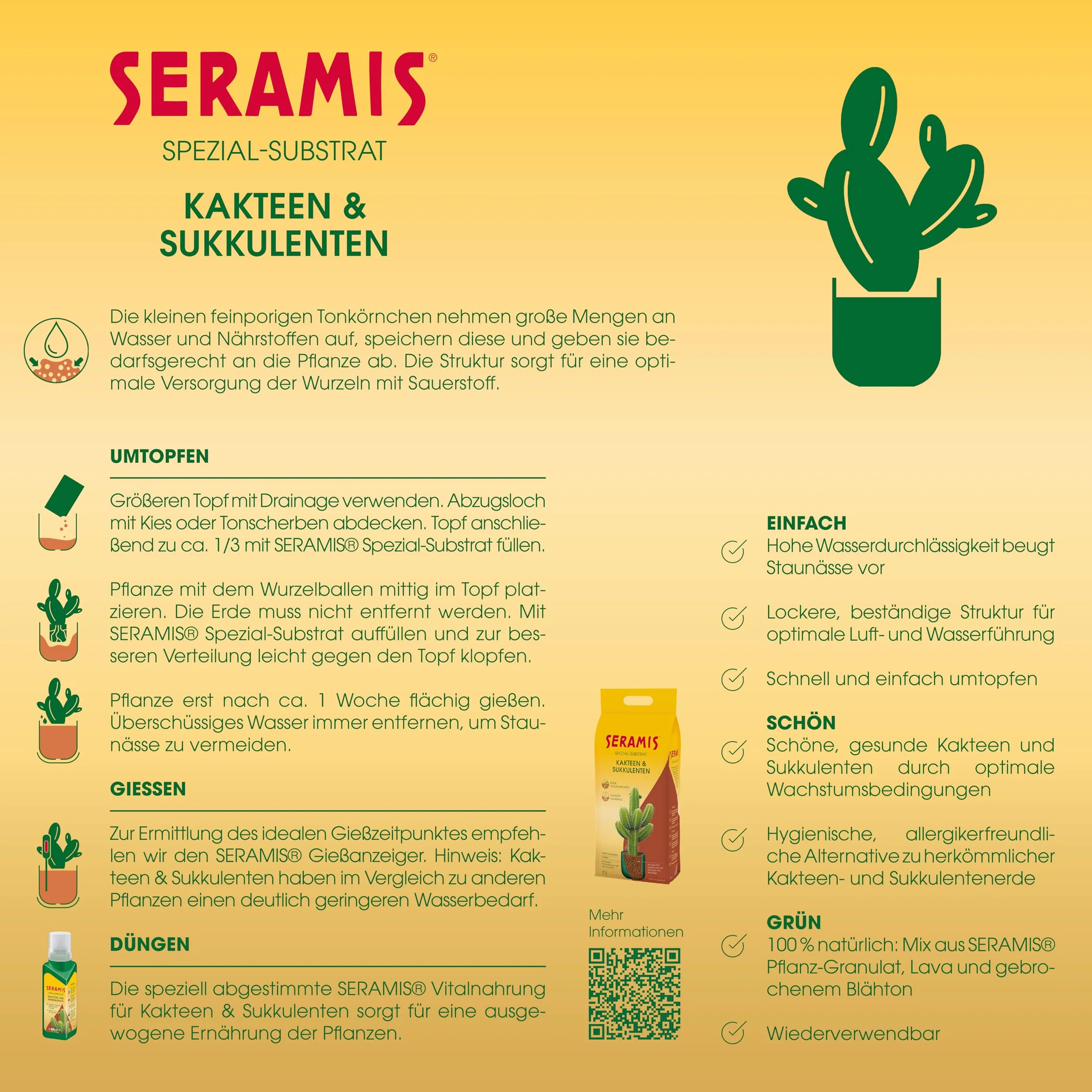 Seramis granulés pour cactus et plantes grasses, Billes d’argile, 7 L