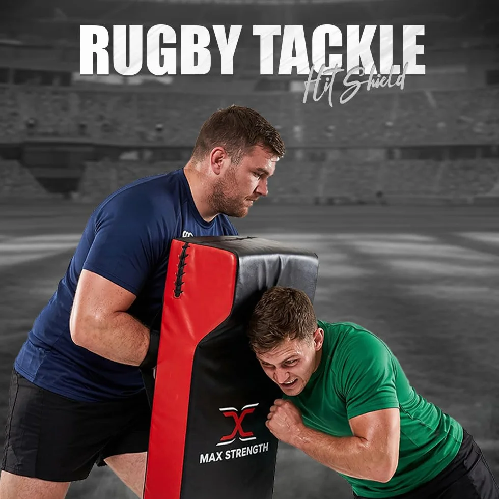 MAXSTRENGTH Bouclier de frappe de rugby robuste de qualité professionnelle en mousse haute densité (rouge/noir, simple)