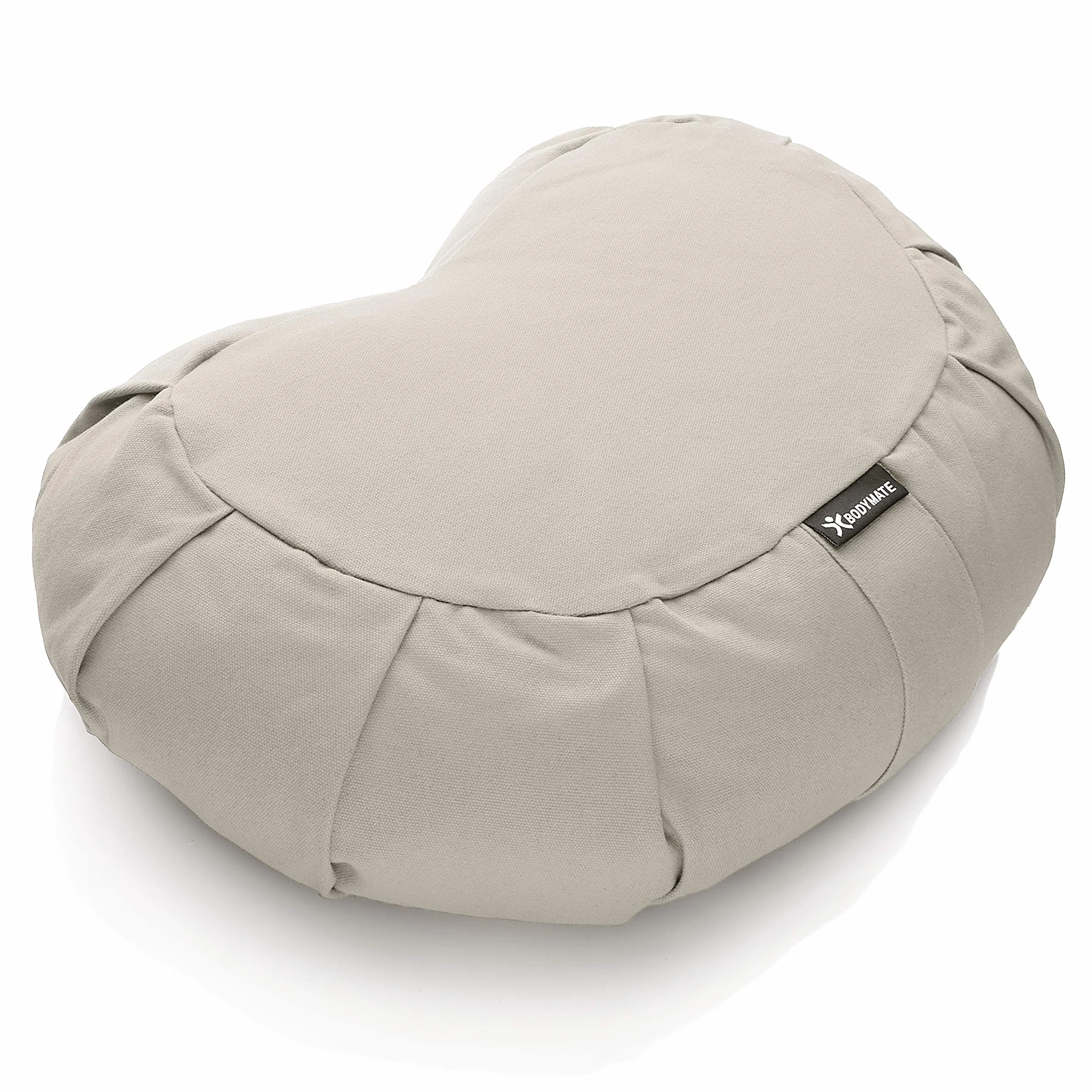 BODYMATE Coussin de yoga demi-lune 42 cm de long, 30 cm de large et 15 cm de haut avec rembourrage en fourrure de sarrasin – Housse lavable en machine en 100% coton extra épais – Coussin de
