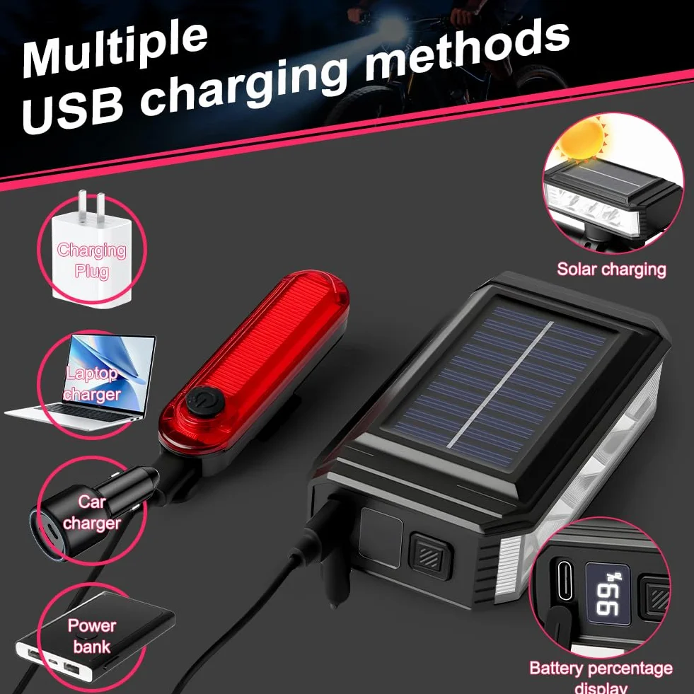 Lumiere Velo Avant et Arrière, Éclairage Avant et Arrière pour Vélo Rechargeable USB, Lampe Velo LED Lumineux, 5+4 Modes pour VTT Course Cycliste Trotinette Électrique