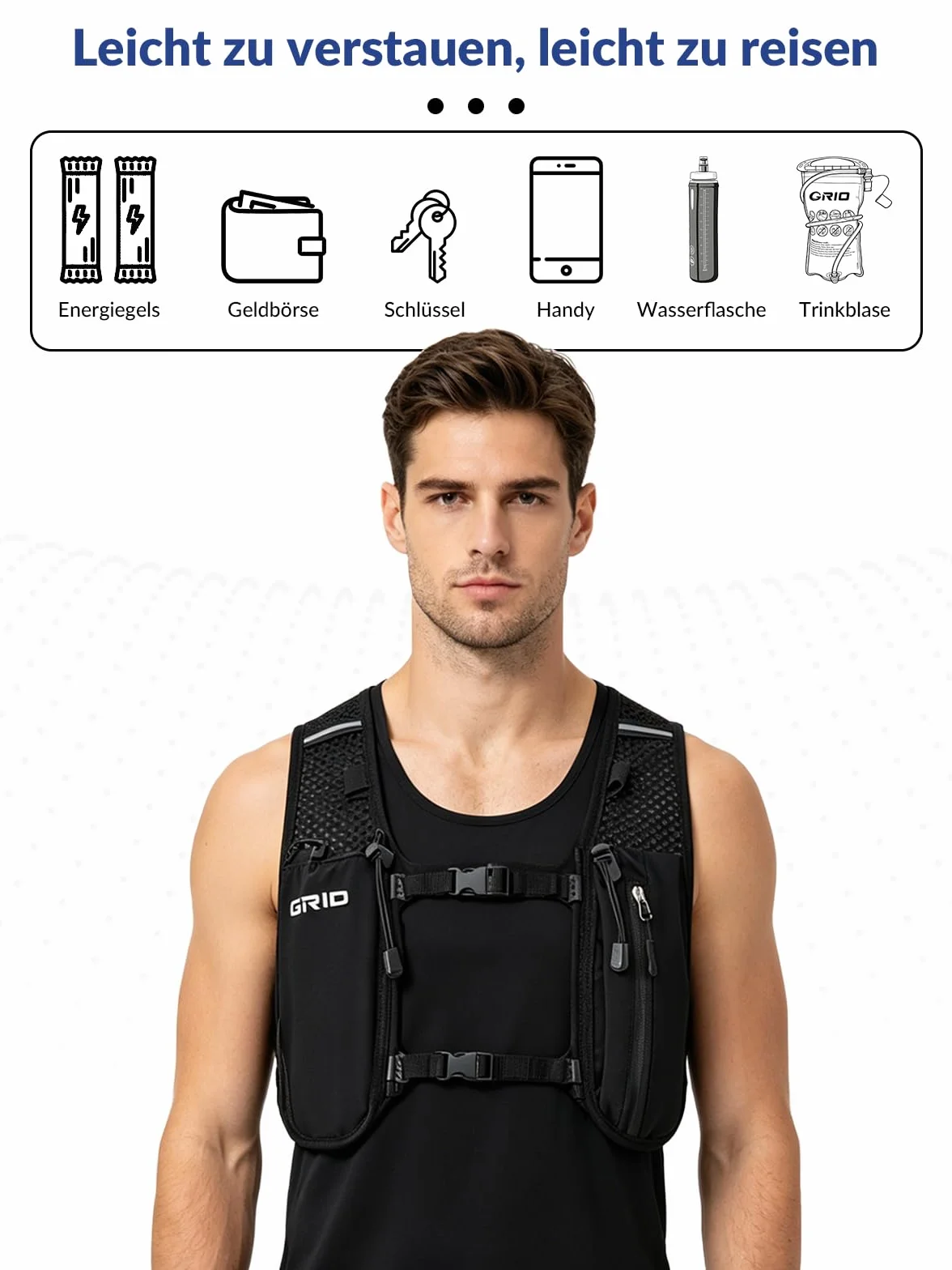 Gilet d’Hydratation 1.5L GRIO - Sac à Dos de Course Léger et Respirant pour Homme et Femme - Idéal pour Trail, Marathon, Vélo - Stable et Confortable