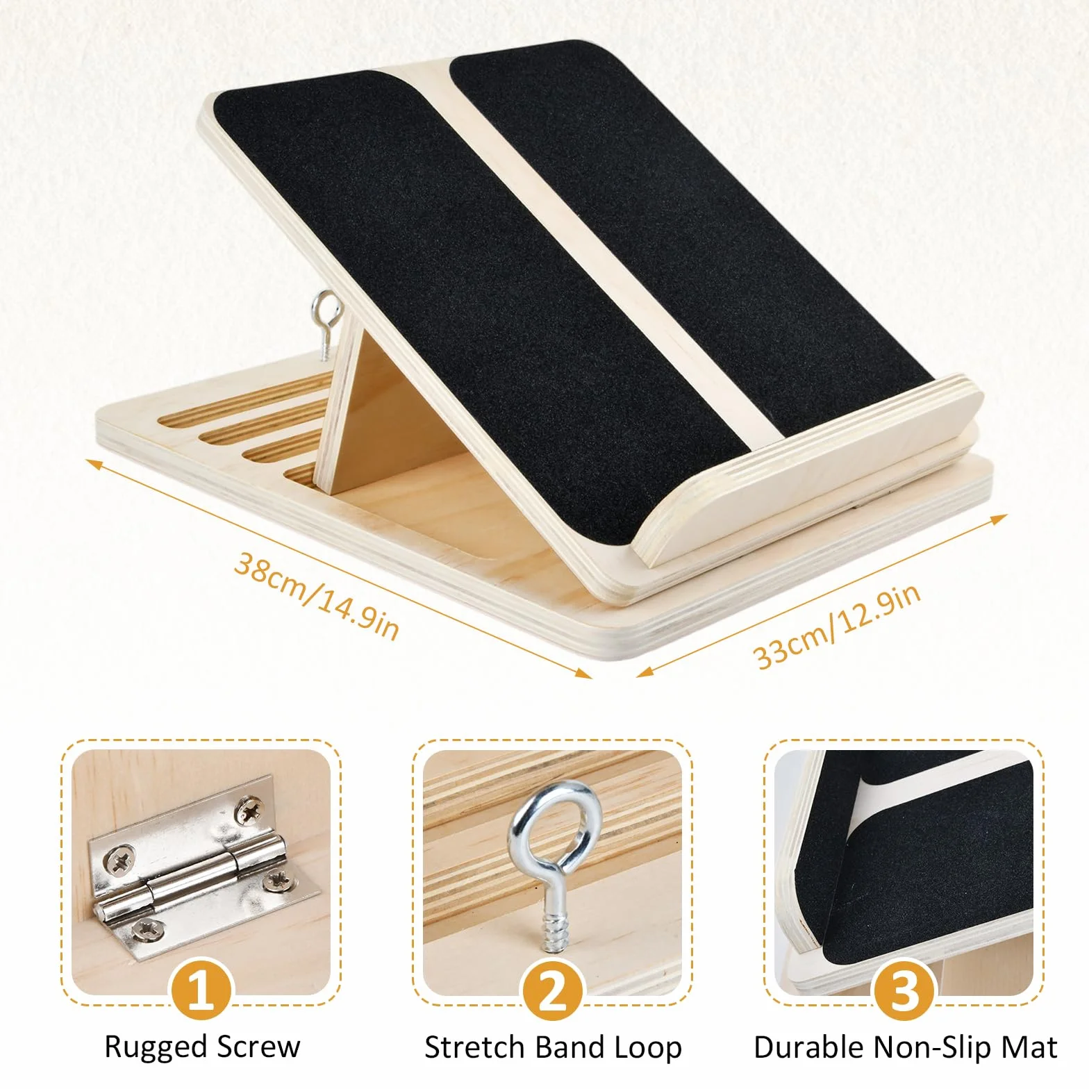 Planche Inclinée Professionnelle en Bois, Slant Board pour Étirement et Entraînement à l'Équilibre
