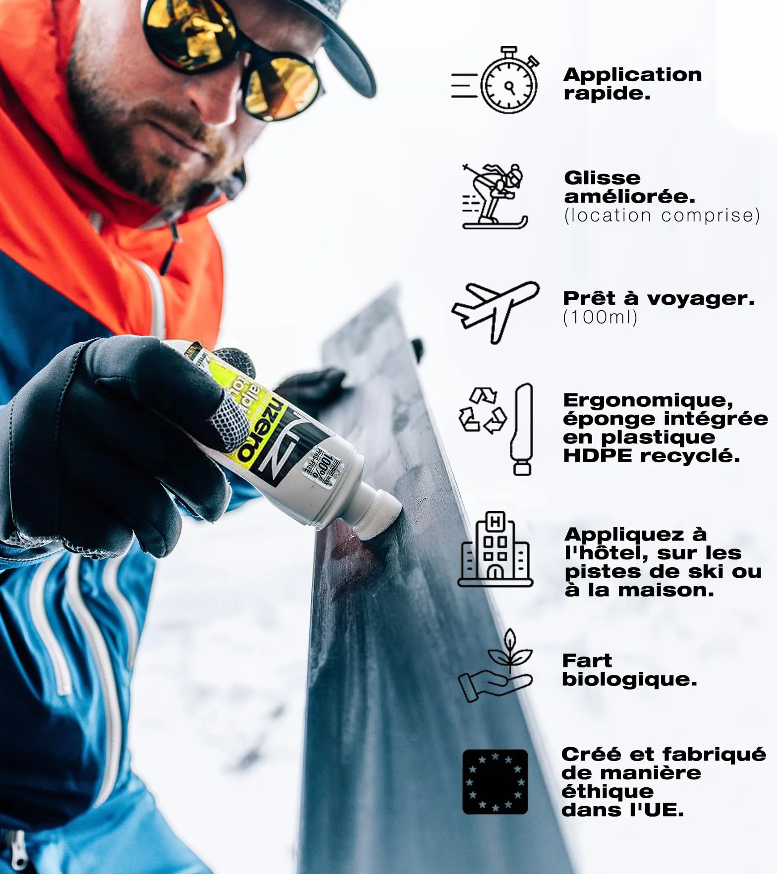 Cire Organique NZEROWAX Applicateur Universel 100 ML Wax pour Ski Neige Végétale Durable écologique