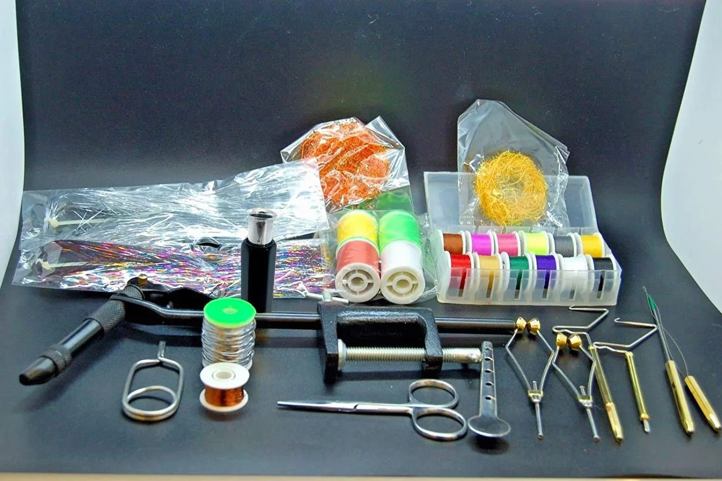 Olax Kit d'outils de fixation des mouches avec étau, fil, fil de finition, bobines, pince à hisser