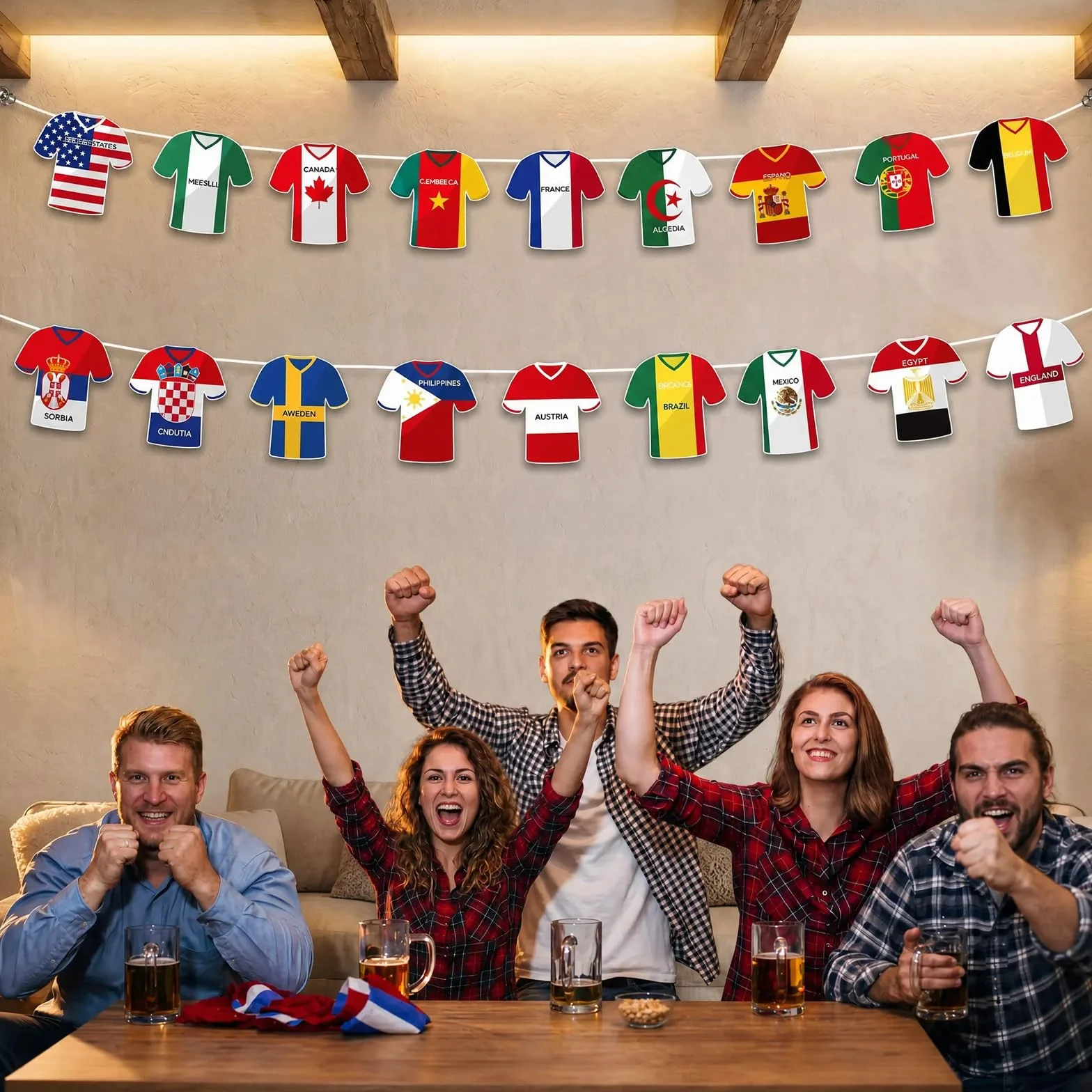 Guirlande de fanions de football 2026 - Décoration de tournoi - 49 pièces - Guirlande de drapeaux de pays - Pour la visualisation publique, bar sportif et fan - Décoration de fête (fanions en
