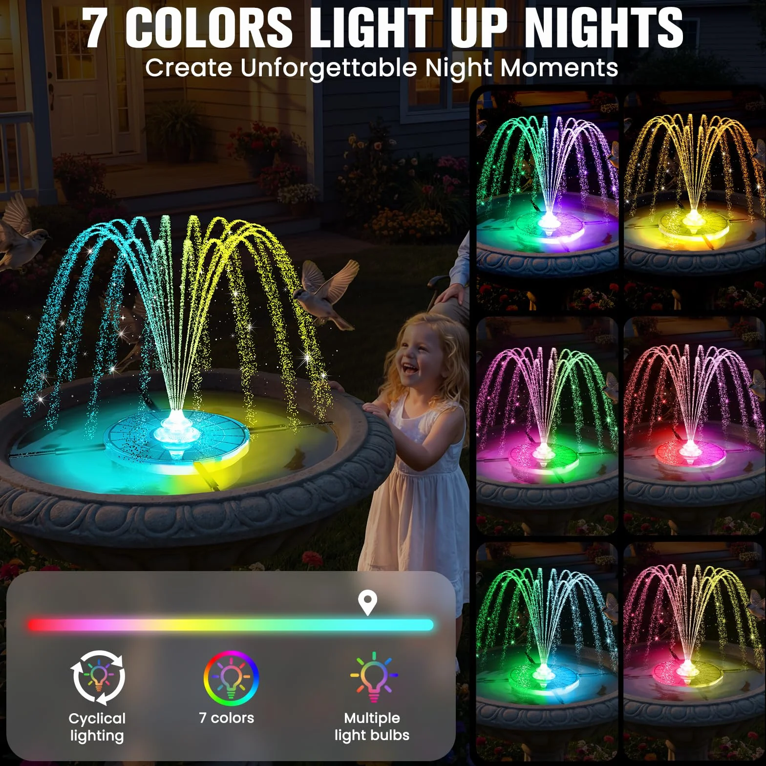 Fontaine Solaire Extérieure Flottante 4000mAh avec Lumière et 3 Buses pour Bassin Piscine