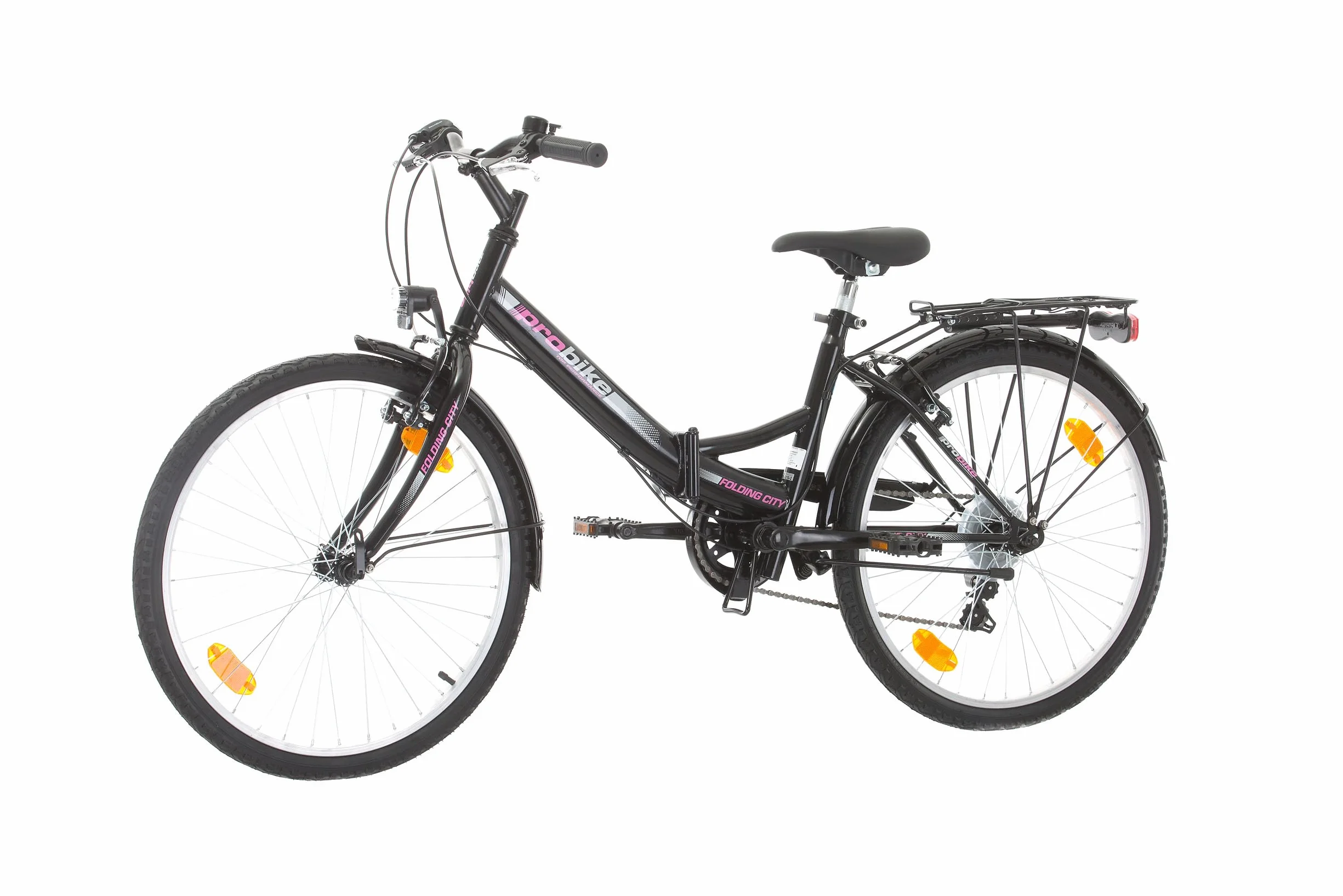 Multibrand Folding City, Vélo Pliant Confort pour Femme 24 Pouces, 6 Vitesses, Frein V-Brake, éclairage de vélo, Garde-Boue, Porte-vélos, Convient aux Femmes et aux Filles de 135 à 160 cm