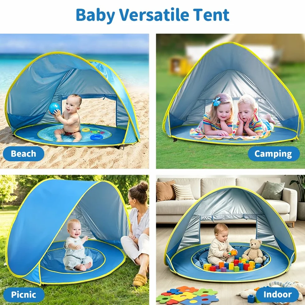 Tente de Plage, Tente Anti UV Bébé avec Protection UV 50, Tente pour Tout-Petits avec Sac de Transport Et Piquets, Fenêtre Zippée – Idéal pour Les Jeunes Enfants, Les Pique-Niques et Le Jardin