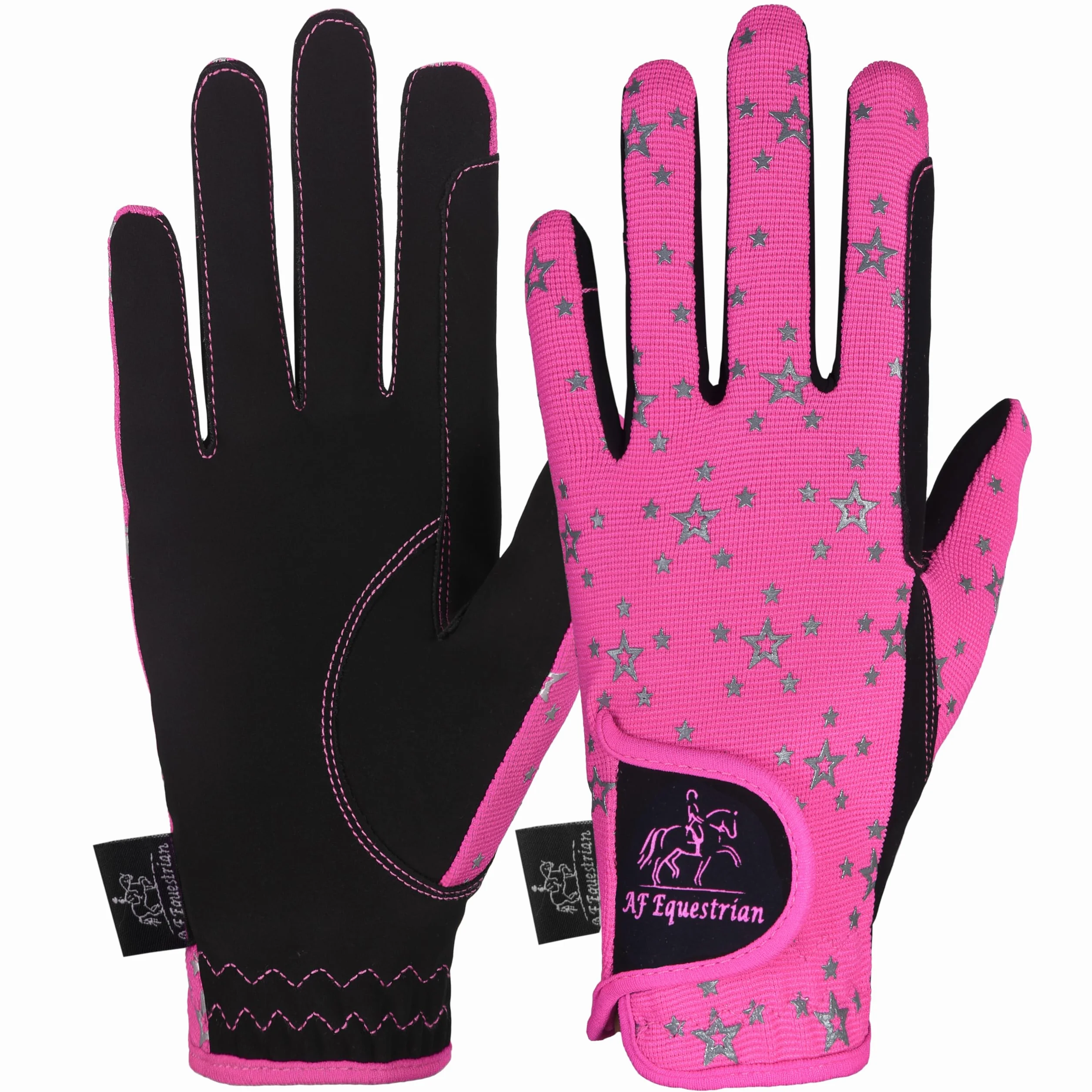 AFE Kids Gloves for Girls Boys Unisex Horse Riding Gloves Outdoor Gloves Sports Gloves Cycling Gloves for Children Black Blue Pink Star Design