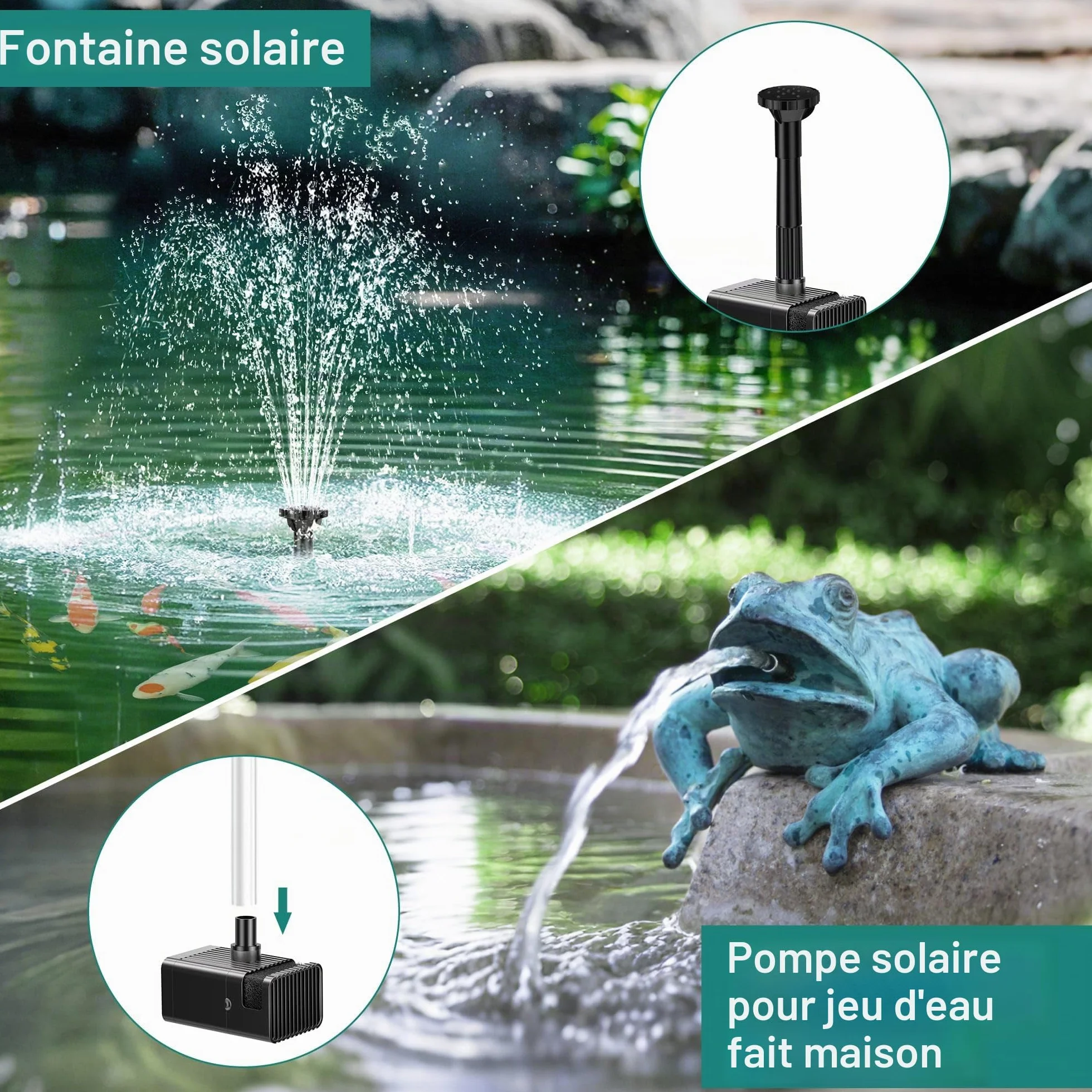 Fontaine Solaire 8 W Extérieur avec Batterie 3600 mAh Pompe Bassin Filtre Flottante ABS