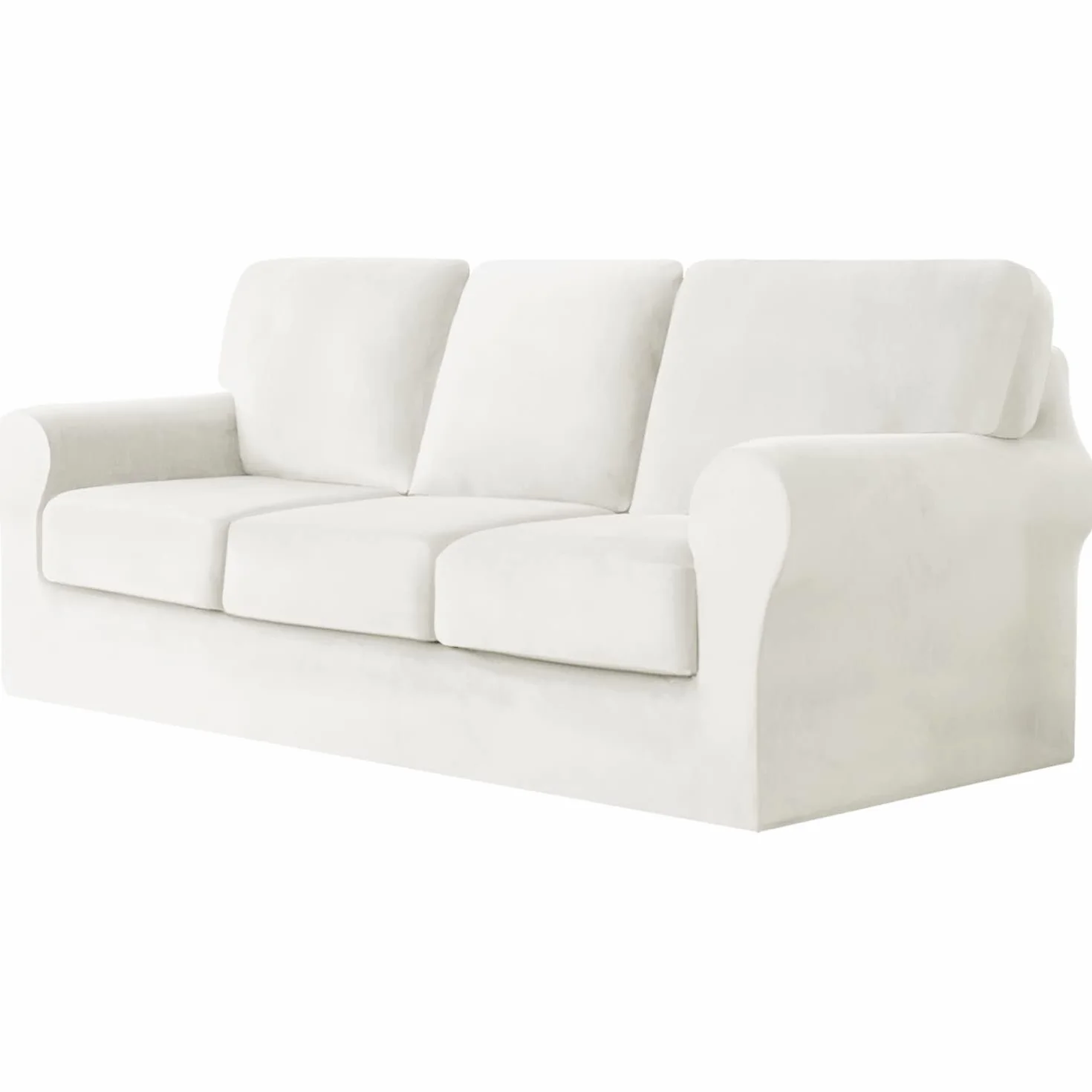 Housse de canapé 2 places extensible 5 pièces avec coussins séparés housses dossier, remplacement salon Bianco