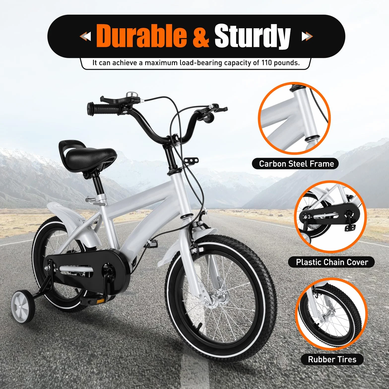 Vélo pour enfant de 3 à 6 ans avec roues stabilisatrices, cadre léger, conduite confortable