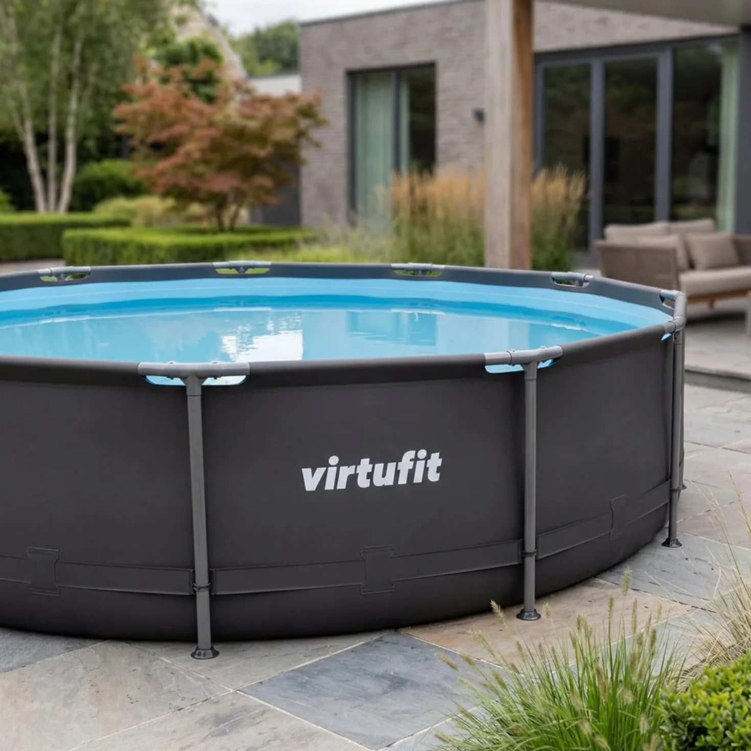 VirtuFit Piscine Ronde Noir Ø244 x 76 cm avec Filtre