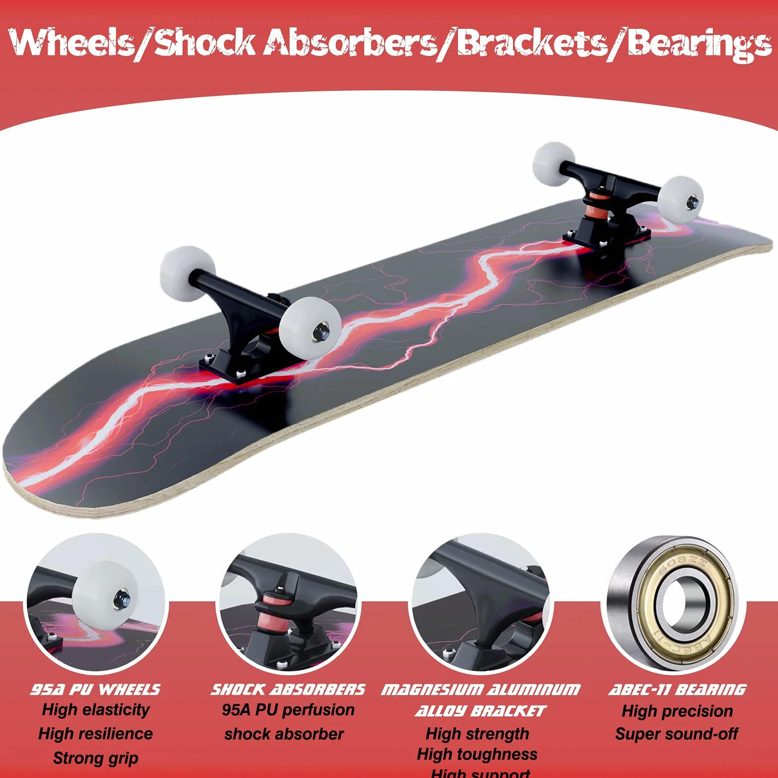 Skateboard débutant, Skateboard à Double Inclinaison en érable, Roulement ABEC-11, Adolescents, Enfants, garçons, Filles, Skateboards Adultes