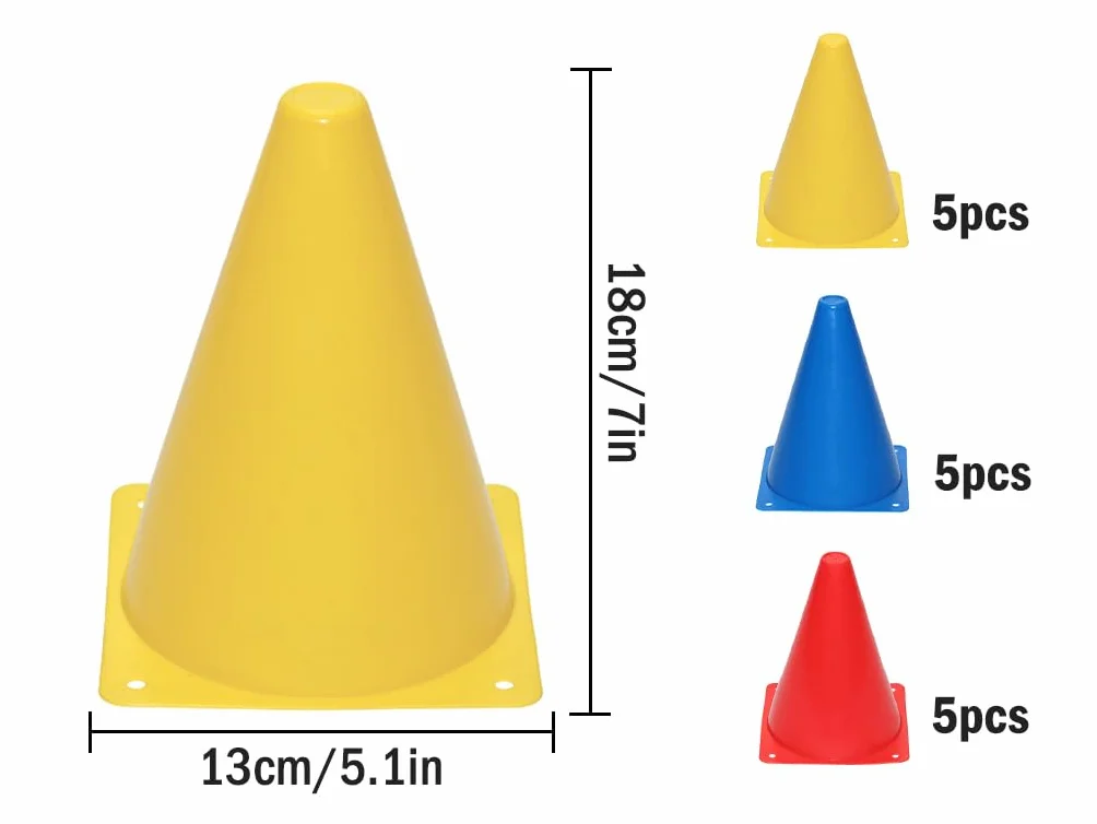 Cônes d'Entraînement 18cm Plastique pour Football, Signalisation, 15 Pièces