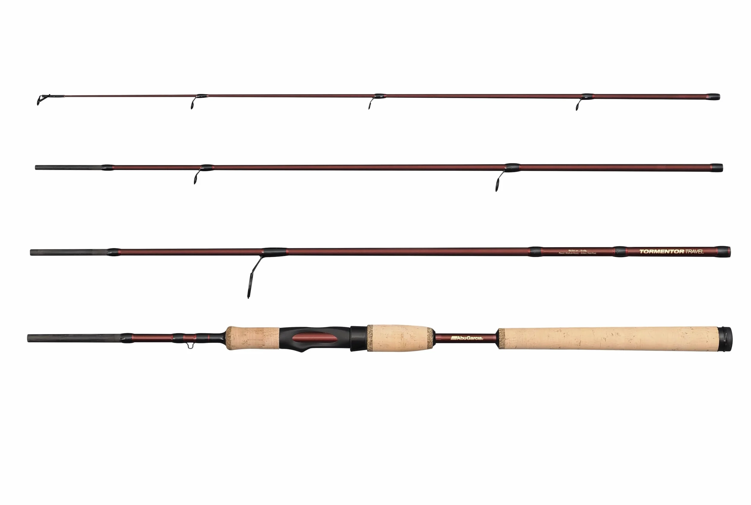 Abu Garcia Tormentor2 Travel Spinning Rod, légère avec Blank en Carbone 24T, poignée en liège, Design Compact, Poissons prédateurs d'eau Douce et d'eau salée, 3.04m 25-65g