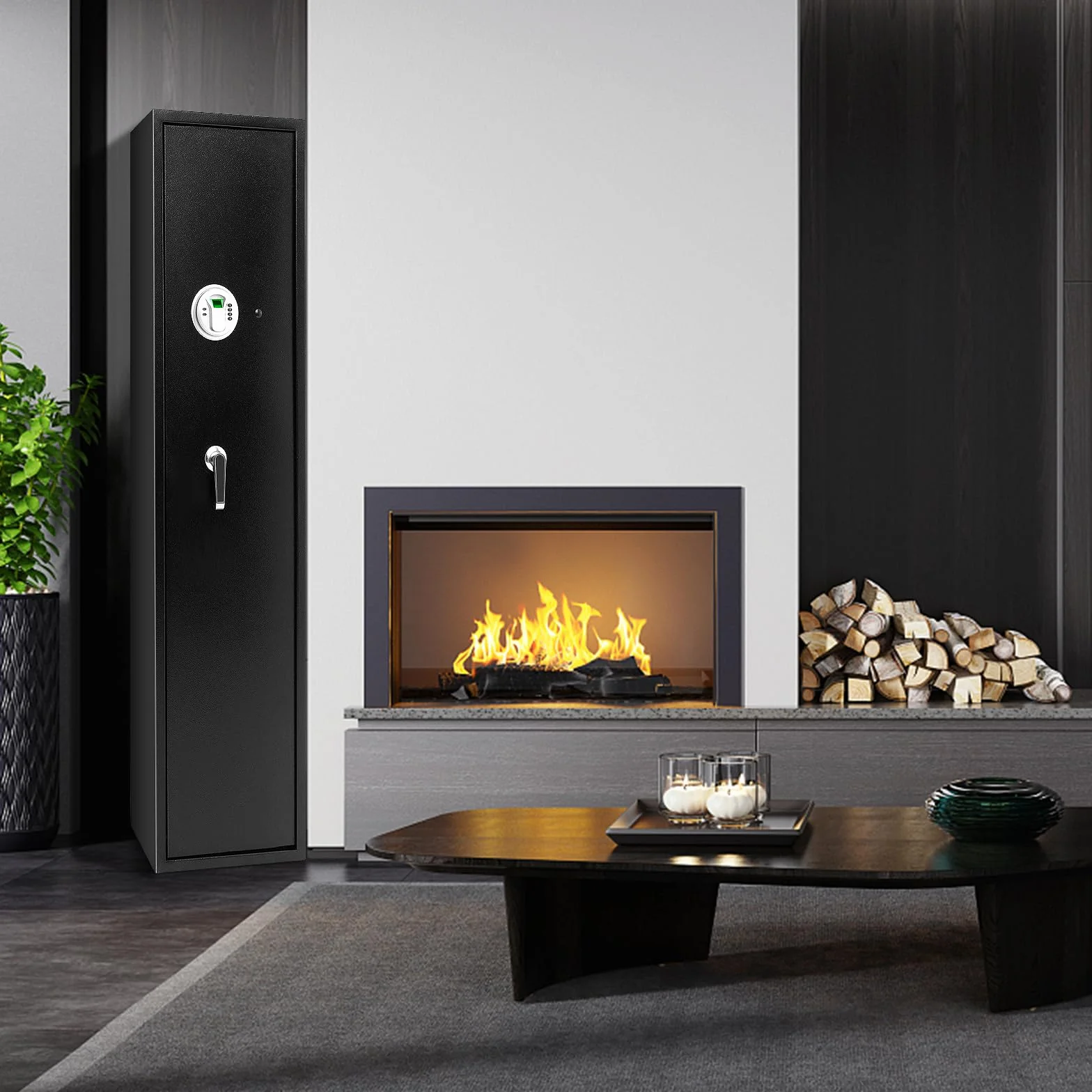 COSTWAY Armoire à 5 Fusils avec Clavier Numérique, Coffre-fort Biométrique avec Pochettes à Pistolet, Boîte Verrouillable Mode Silencieux, pour Fusils et Carabines à la Maison