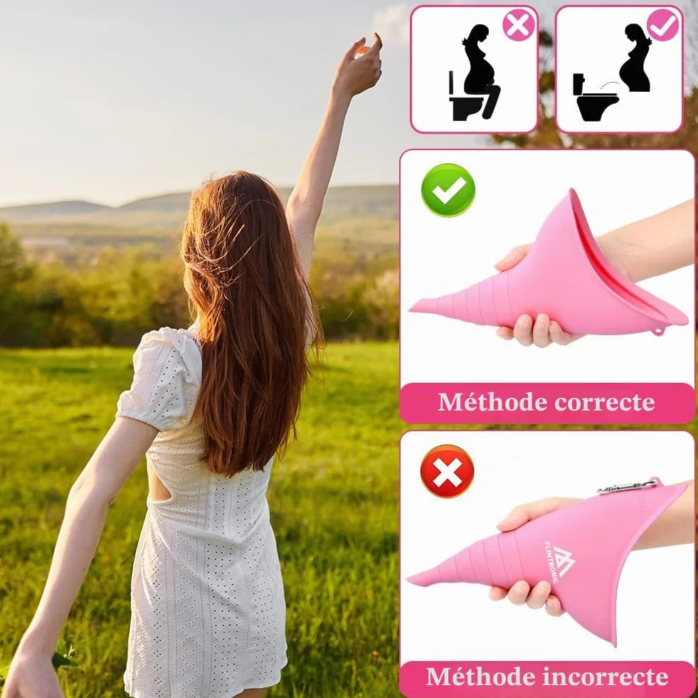 flintronic Urinoir Féminin Réutilisable en Silicone avec Tube d'Extension et Mousqueton