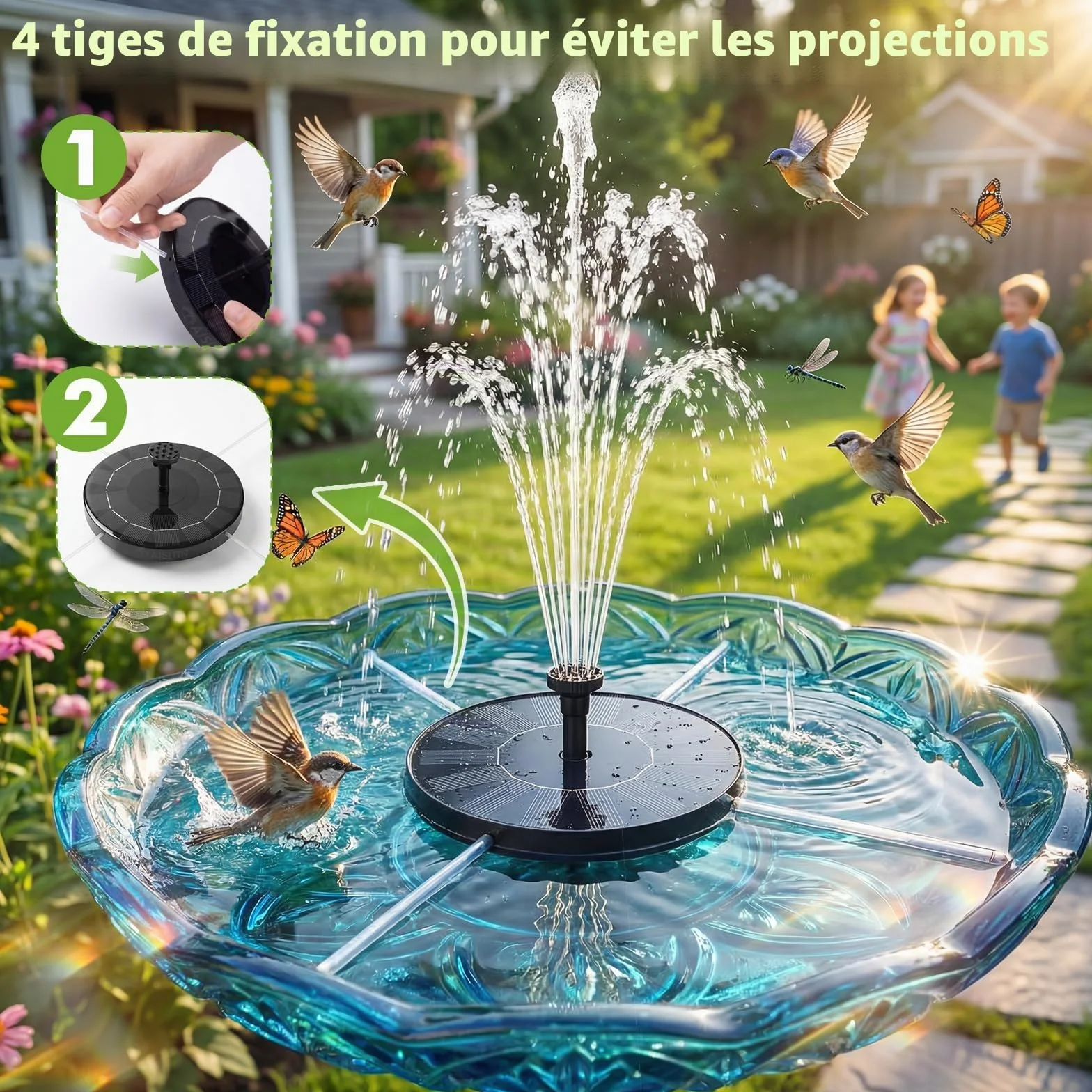 Fontaine Solaire Extérieur Flottante Pompe Bassin avec 6 Buses 1,5W pour Bain d'oiseaux Jardin