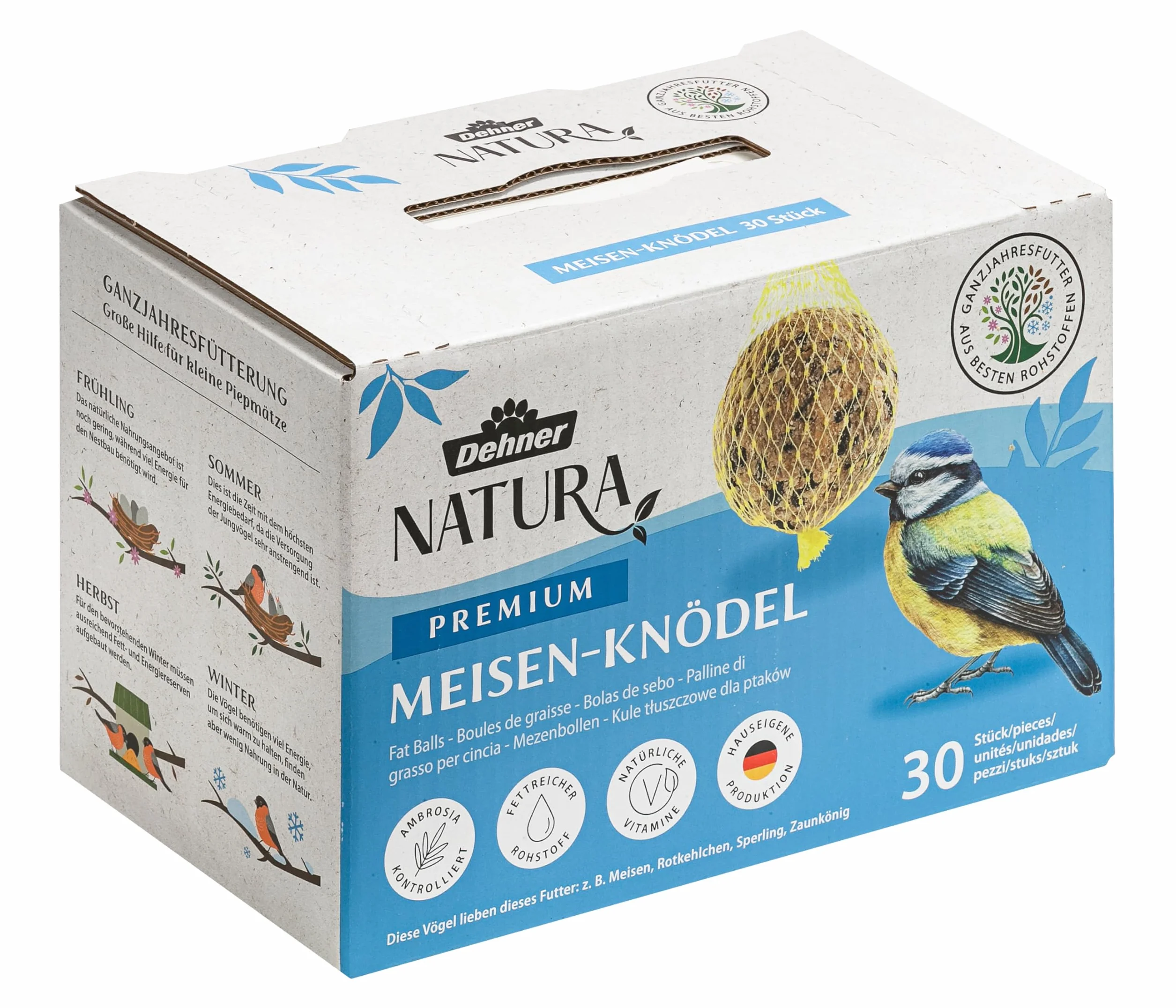 Dehner Natura Nourriture pour Oiseaux Sauvages Boules de Graisse Filet Bio 30 pièces 90 g 2,7 kg